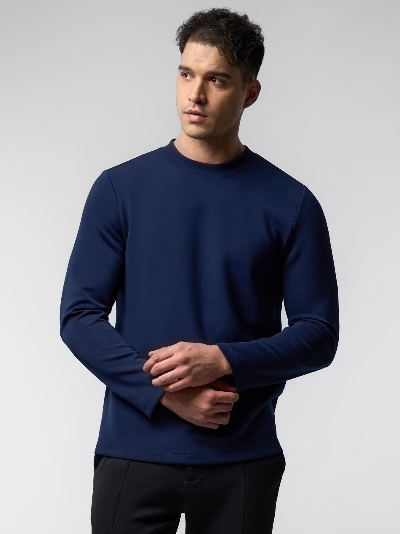 Modal Blend Elbow Patch Long Sleeve Tee:Slim Fit