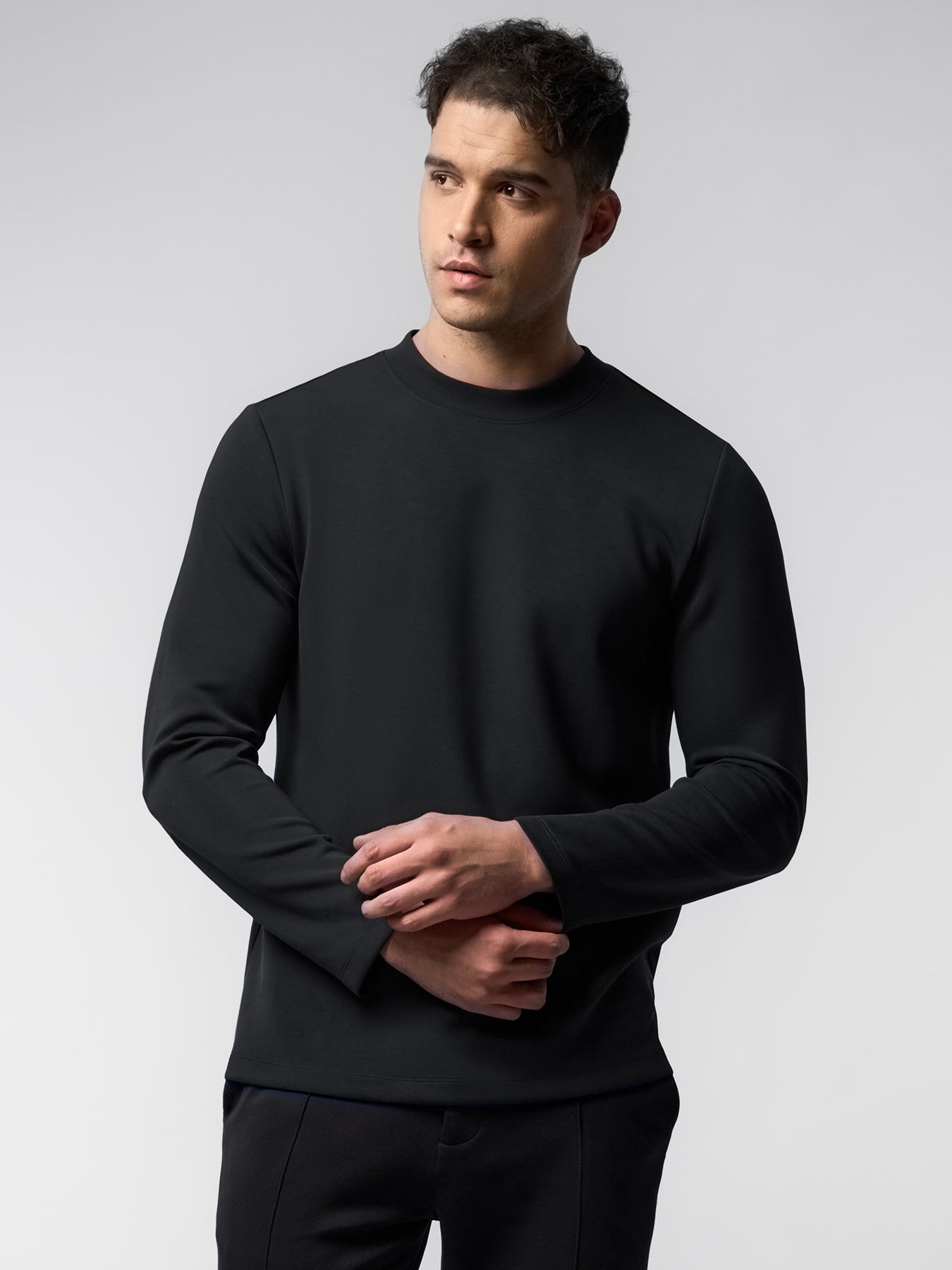 Modal Blend Elbow Patch Long Sleeve Tee:Slim Fit