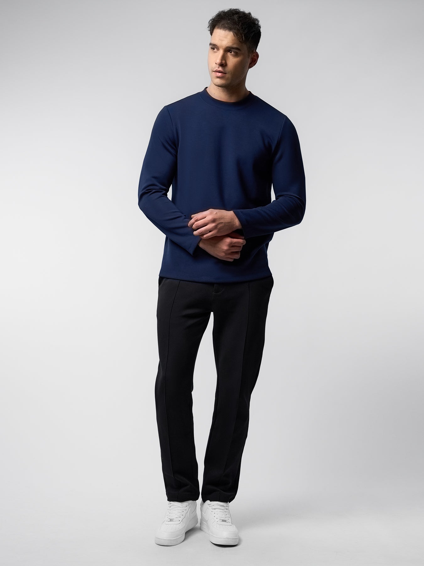 Modal Blend Elbow Patch Long Sleeve Tee:Slim Fit