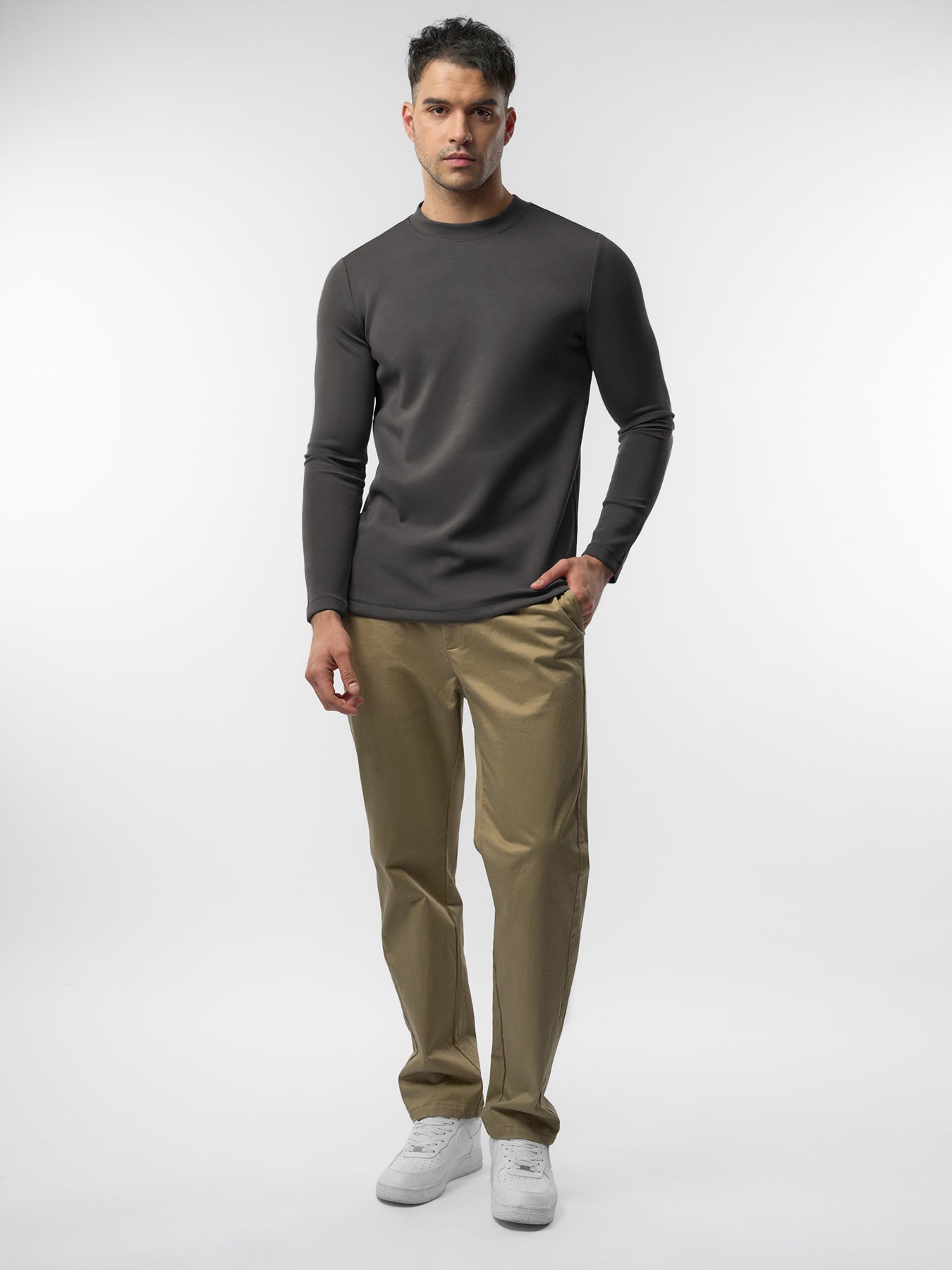 Modal Blend Elbow Patch Long Sleeve Tee:Slim Fit