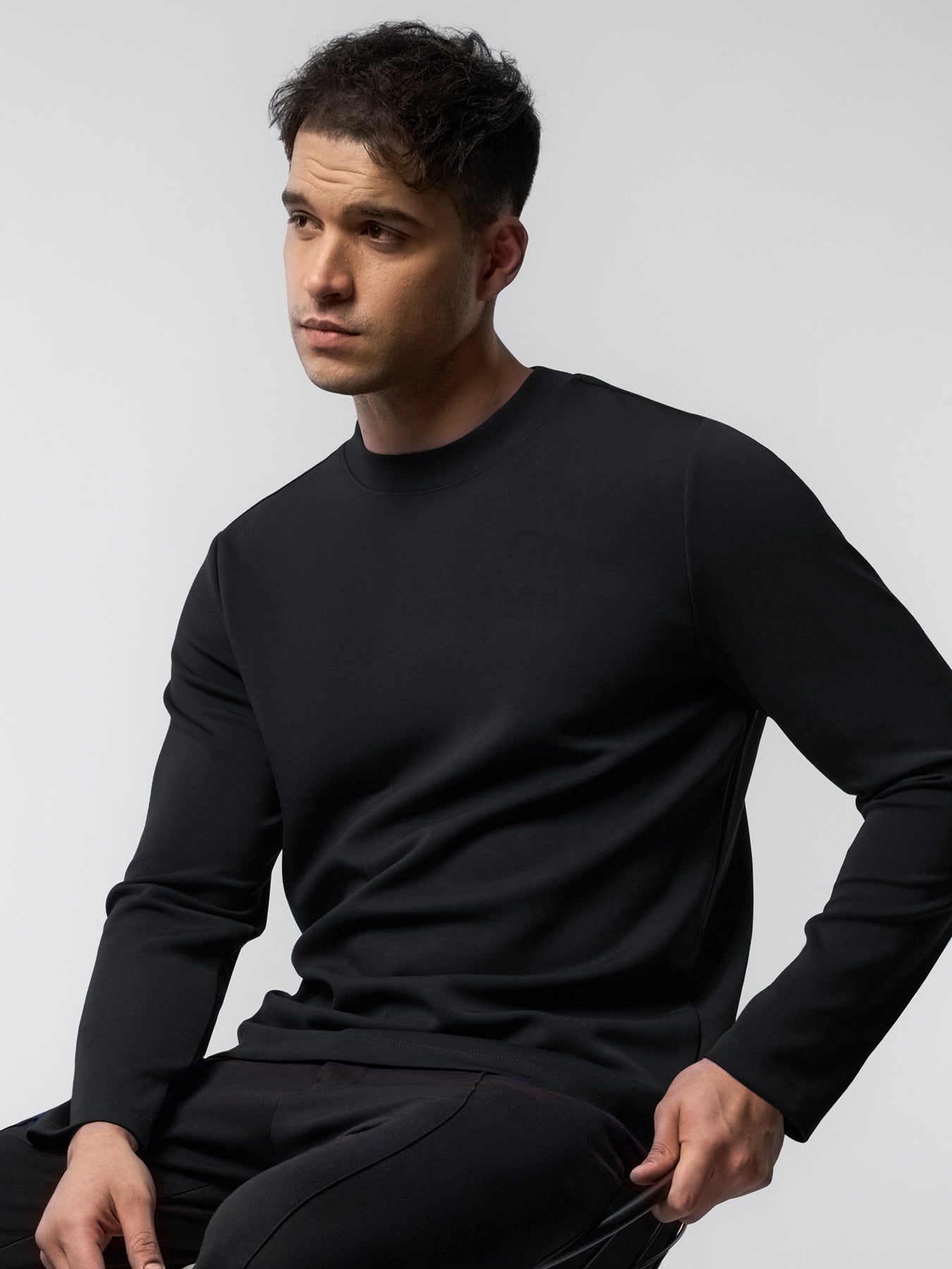 Modal Blend Elbow Patch Long Sleeve Tee:Slim Fit