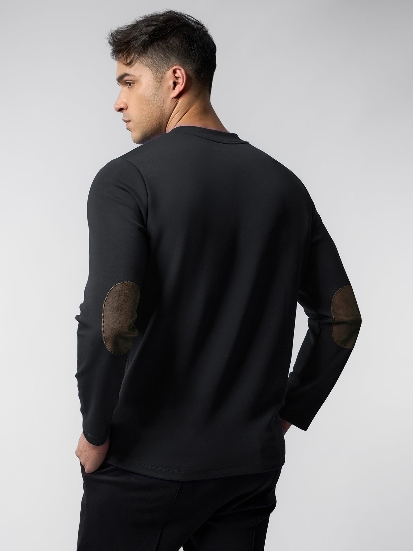 Modal Blend Elbow Patch Long Sleeve Tee:Slim Fit