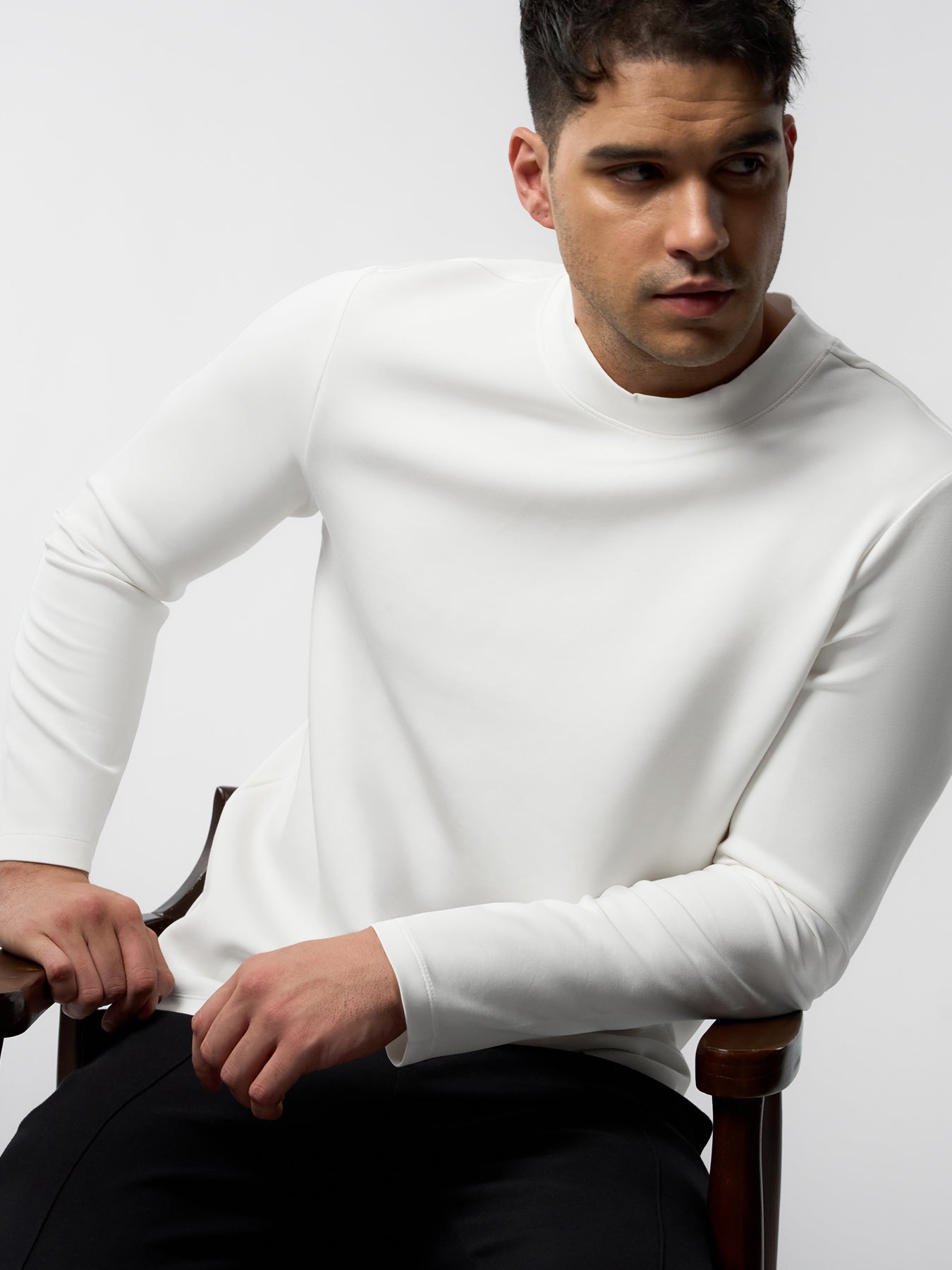 Modal Blend Elbow Patch Long Sleeve Tee:Slim Fit