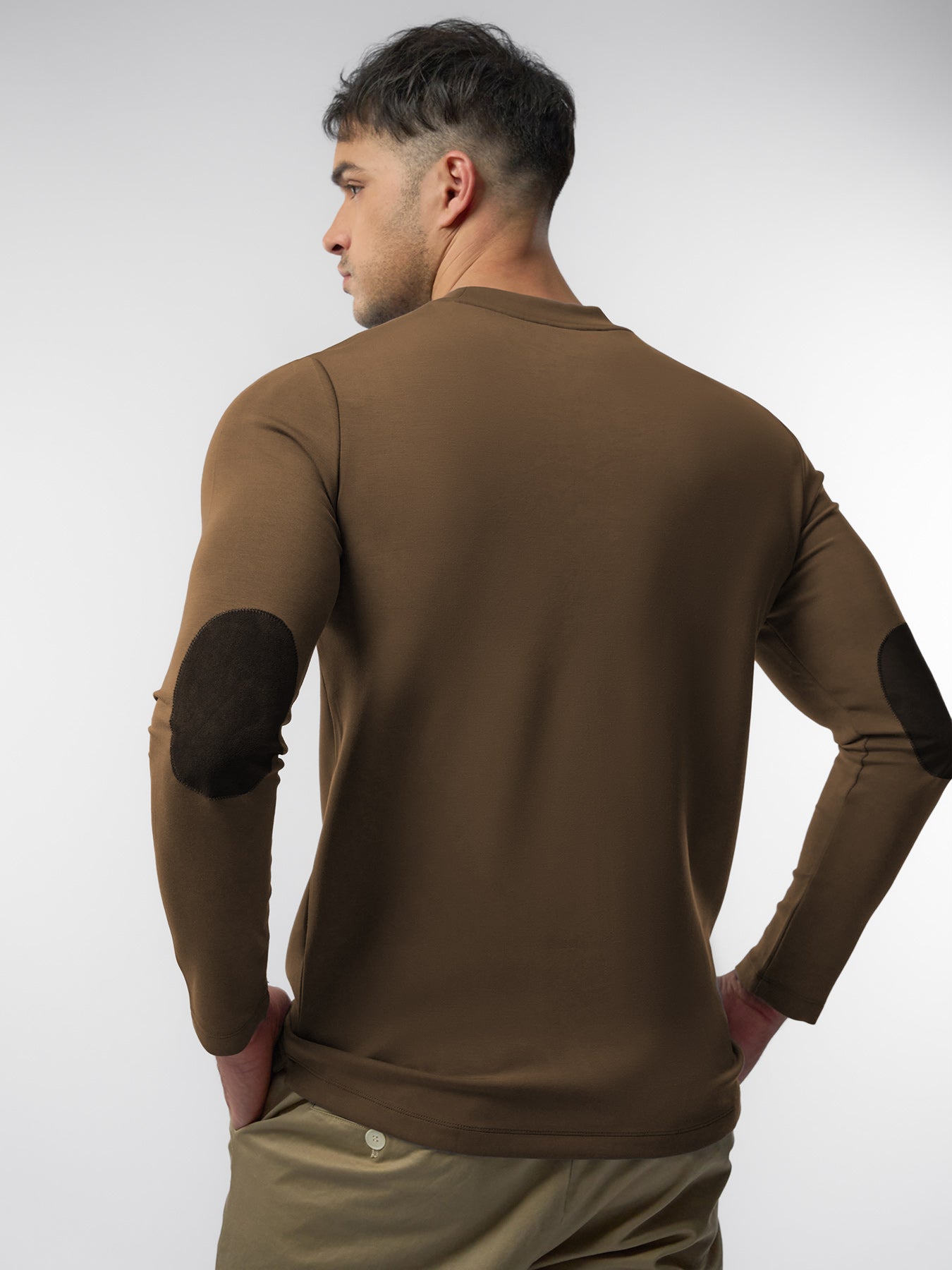 Modal Blend Elbow Patch Long Sleeve Tee:Slim Fit