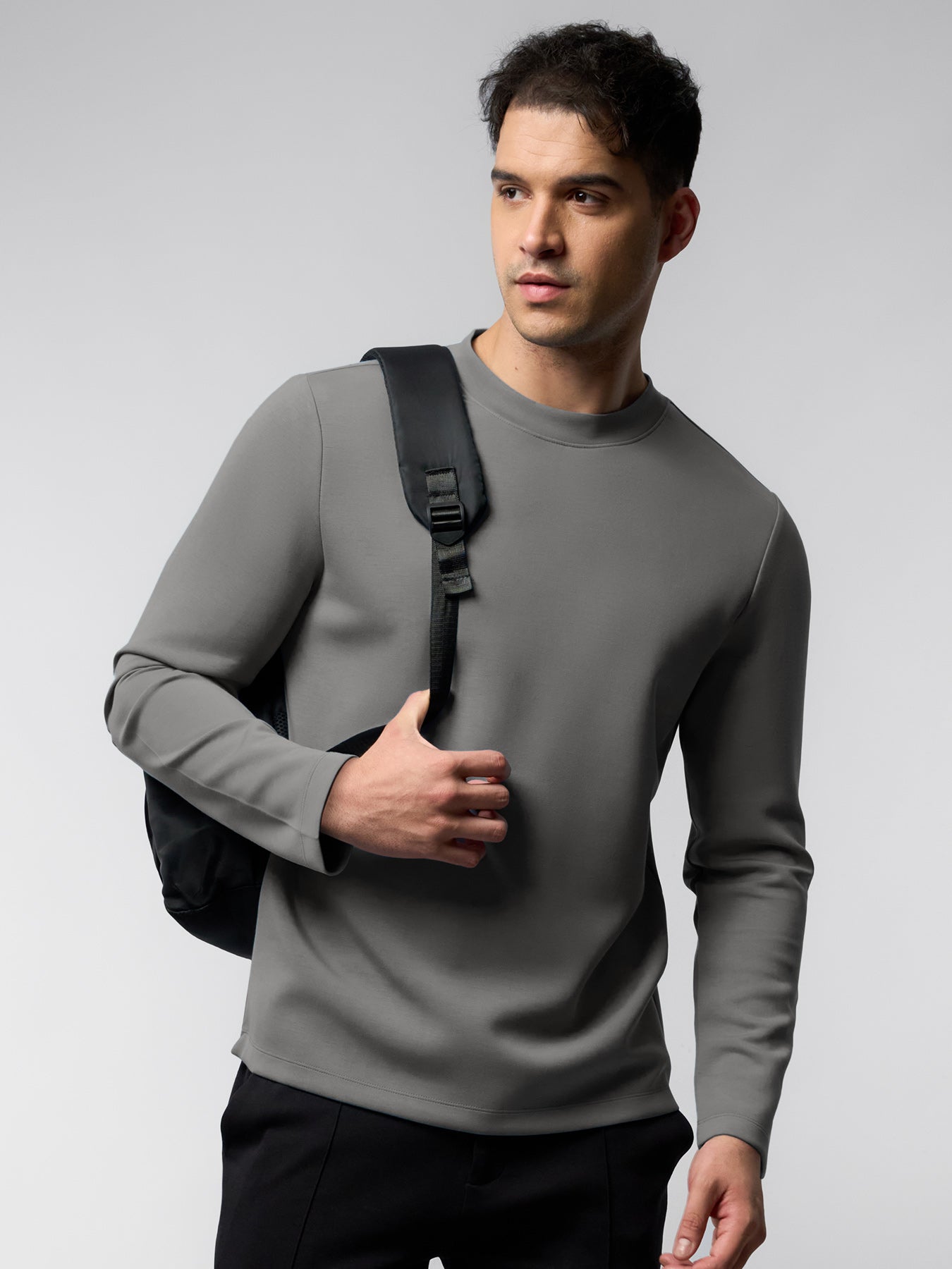 Modal Blend Elbow Patch Long Sleeve Tee:Slim Fit