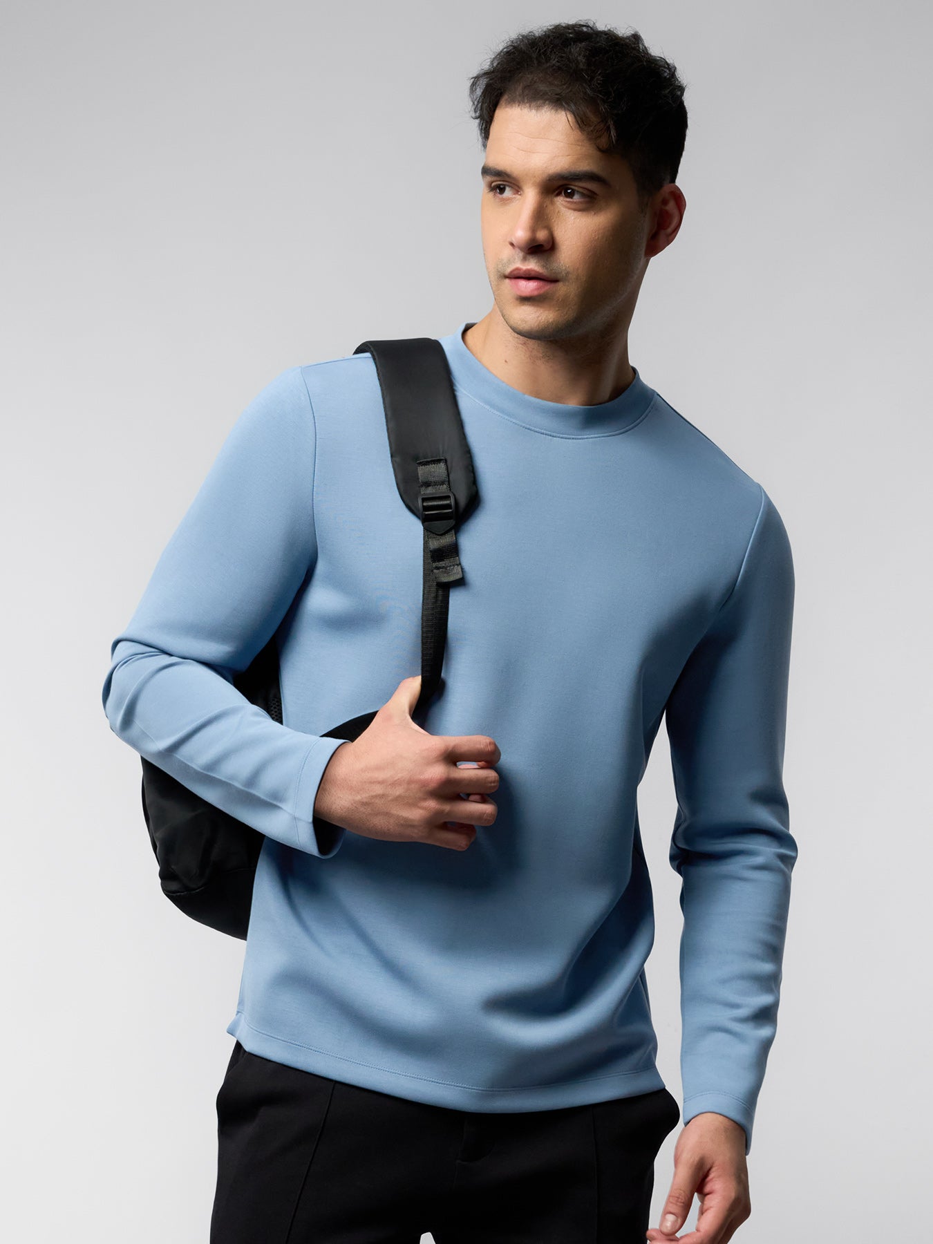 Modal Blend Elbow Patch Long Sleeve Tee:Slim Fit