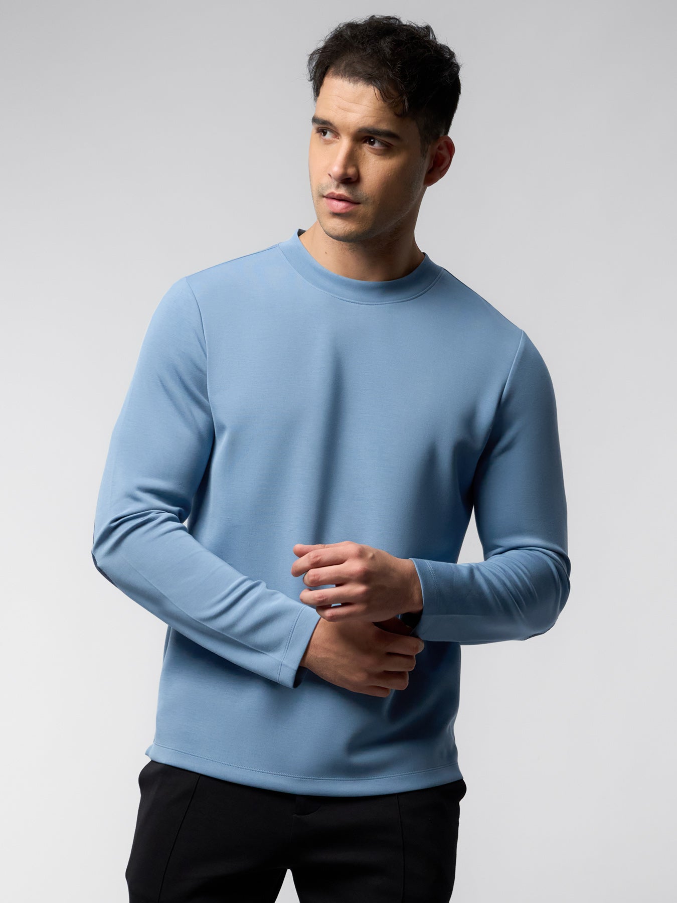 Modal Blend Elbow Patch Long Sleeve Tee:Slim Fit