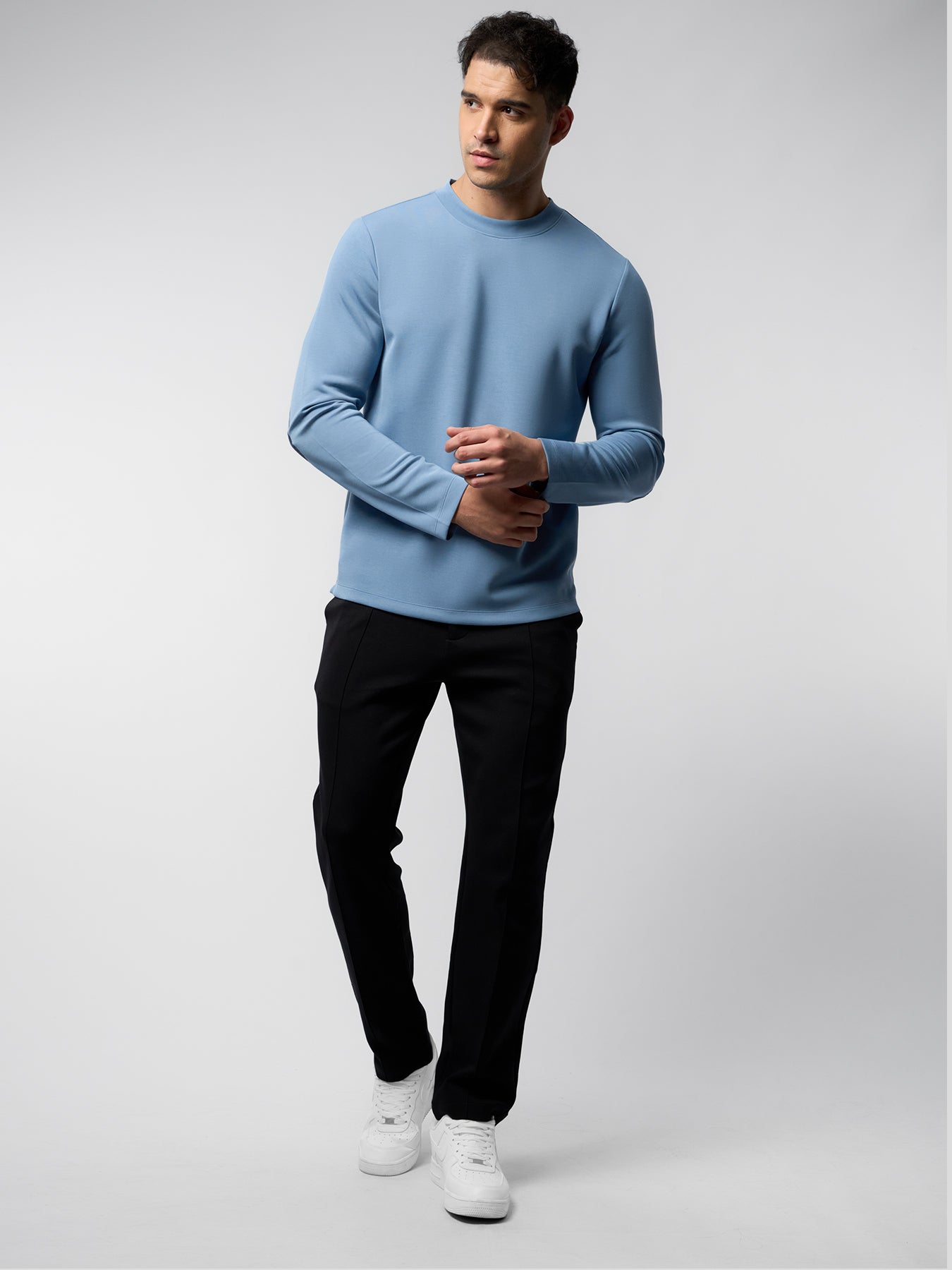 Modal Blend Elbow Patch Long Sleeve Tee:Slim Fit