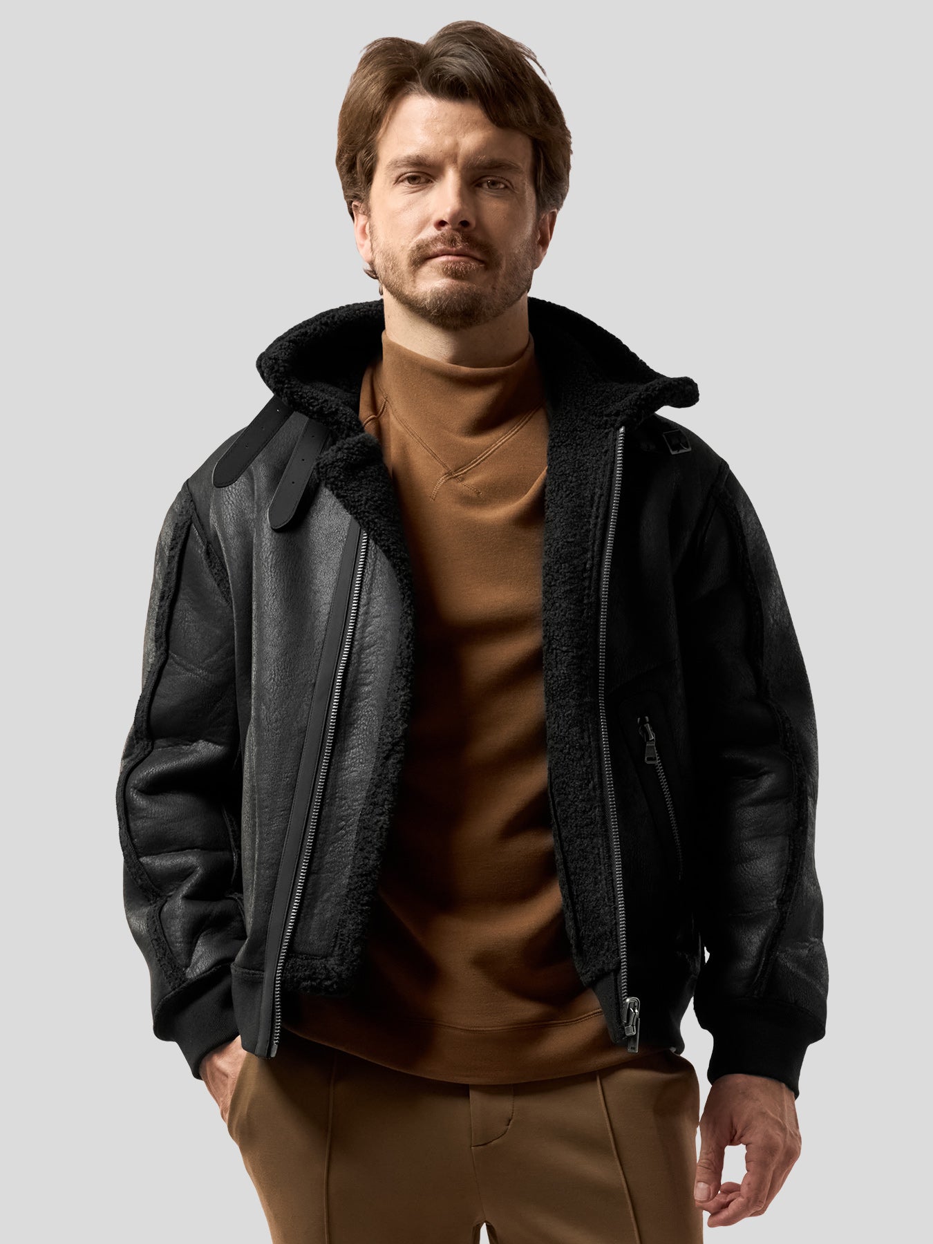 Reversible Faux Shearling Zip Up Windproof High Collar Jacket