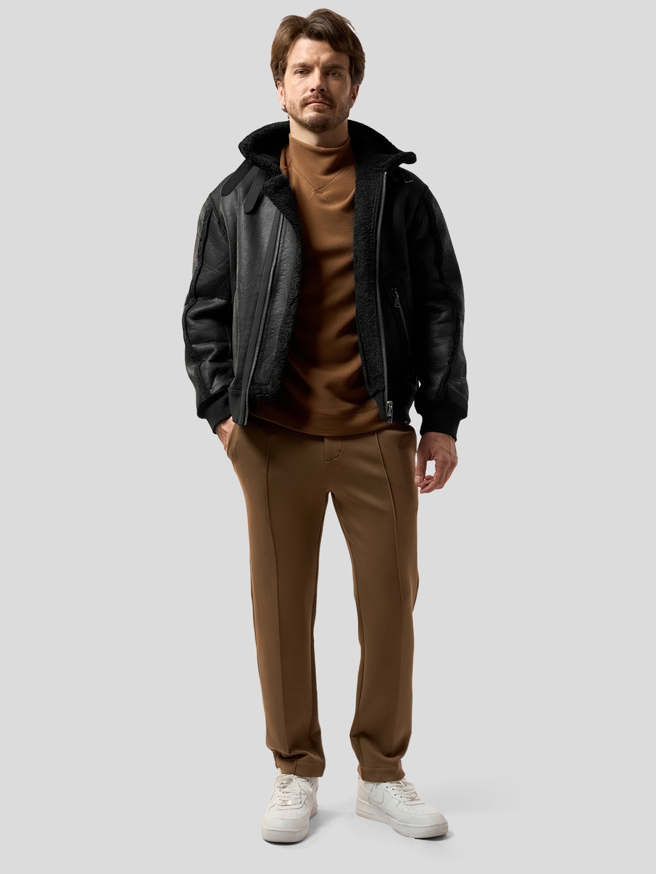 Reversible Faux Shearling Zip Up Windproof High Collar Jacket