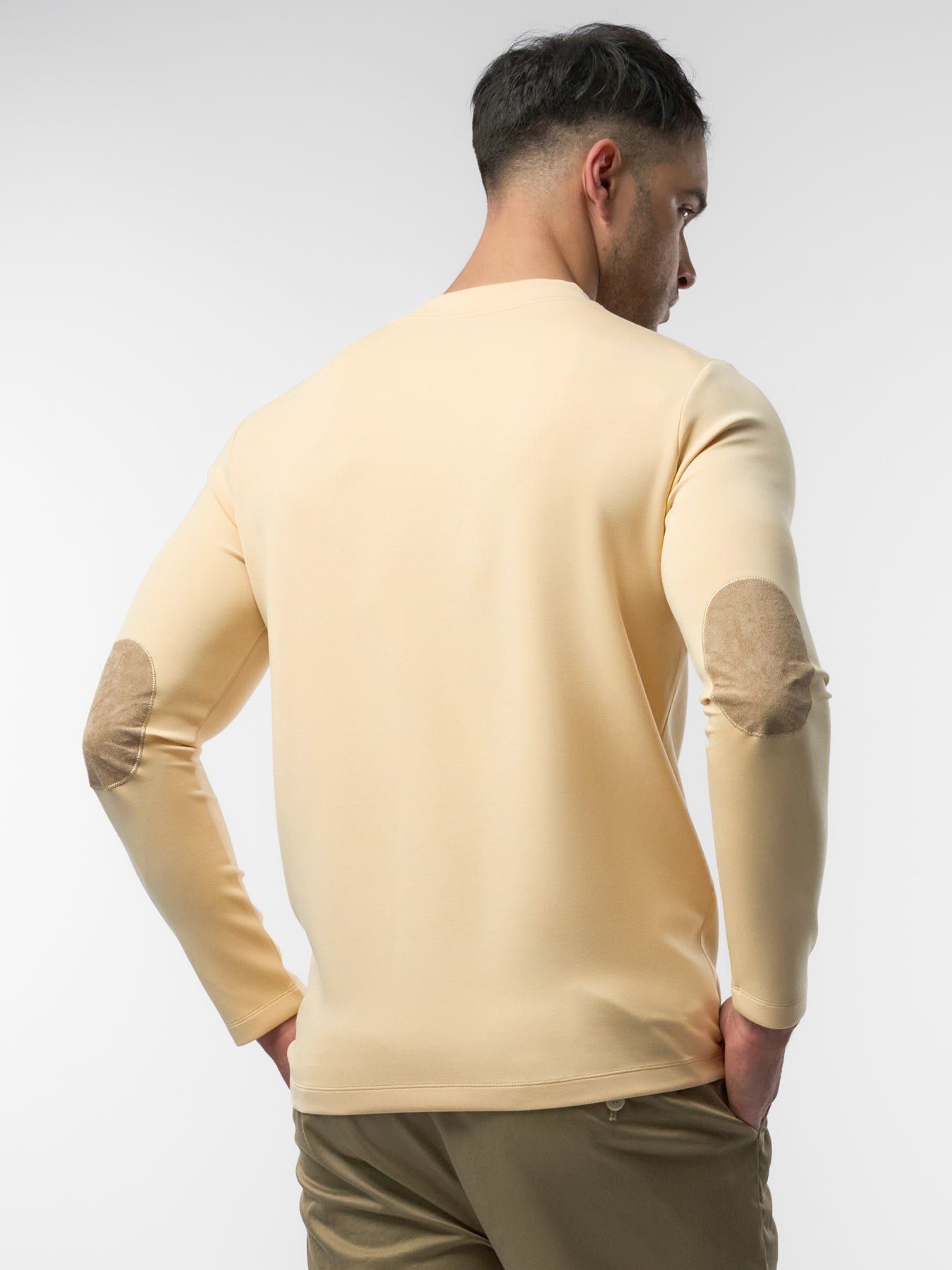 Modal Blend Elbow Patch Long Sleeve Tee:Slim Fit