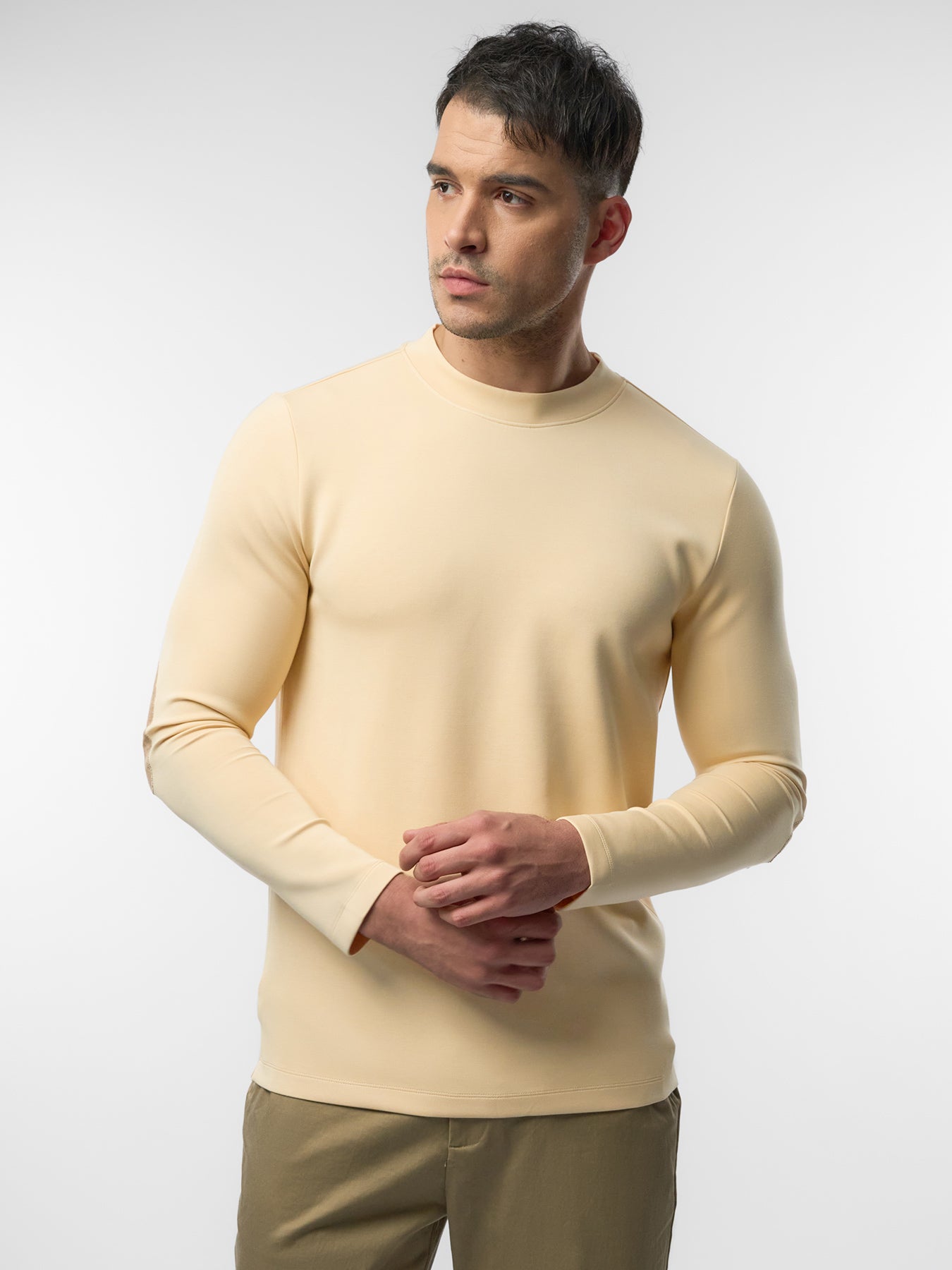 Modal Blend Elbow Patch Long Sleeve Tee:Slim Fit