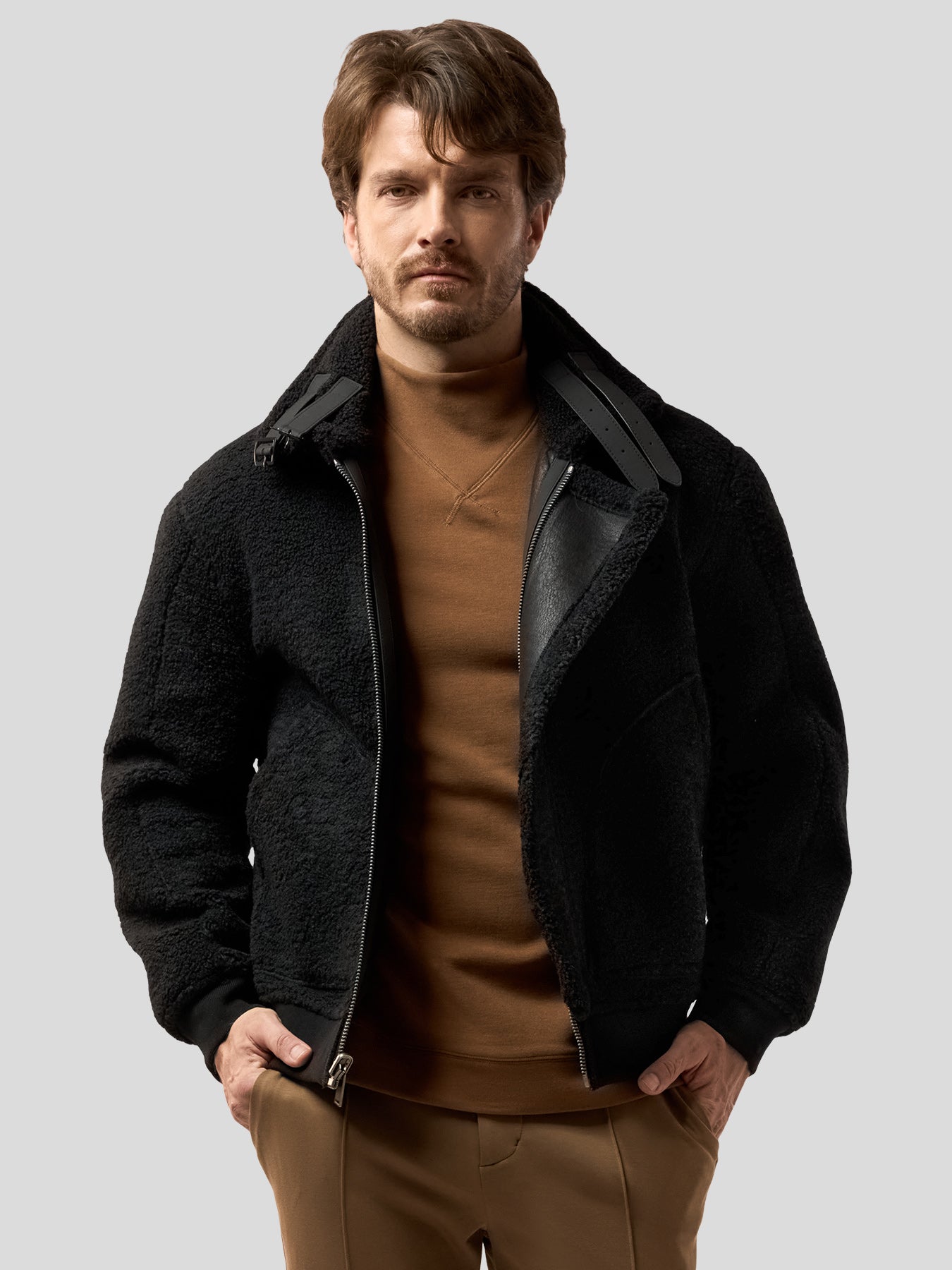 Reversible Faux Shearling Zip Up Windproof High Collar Jacket