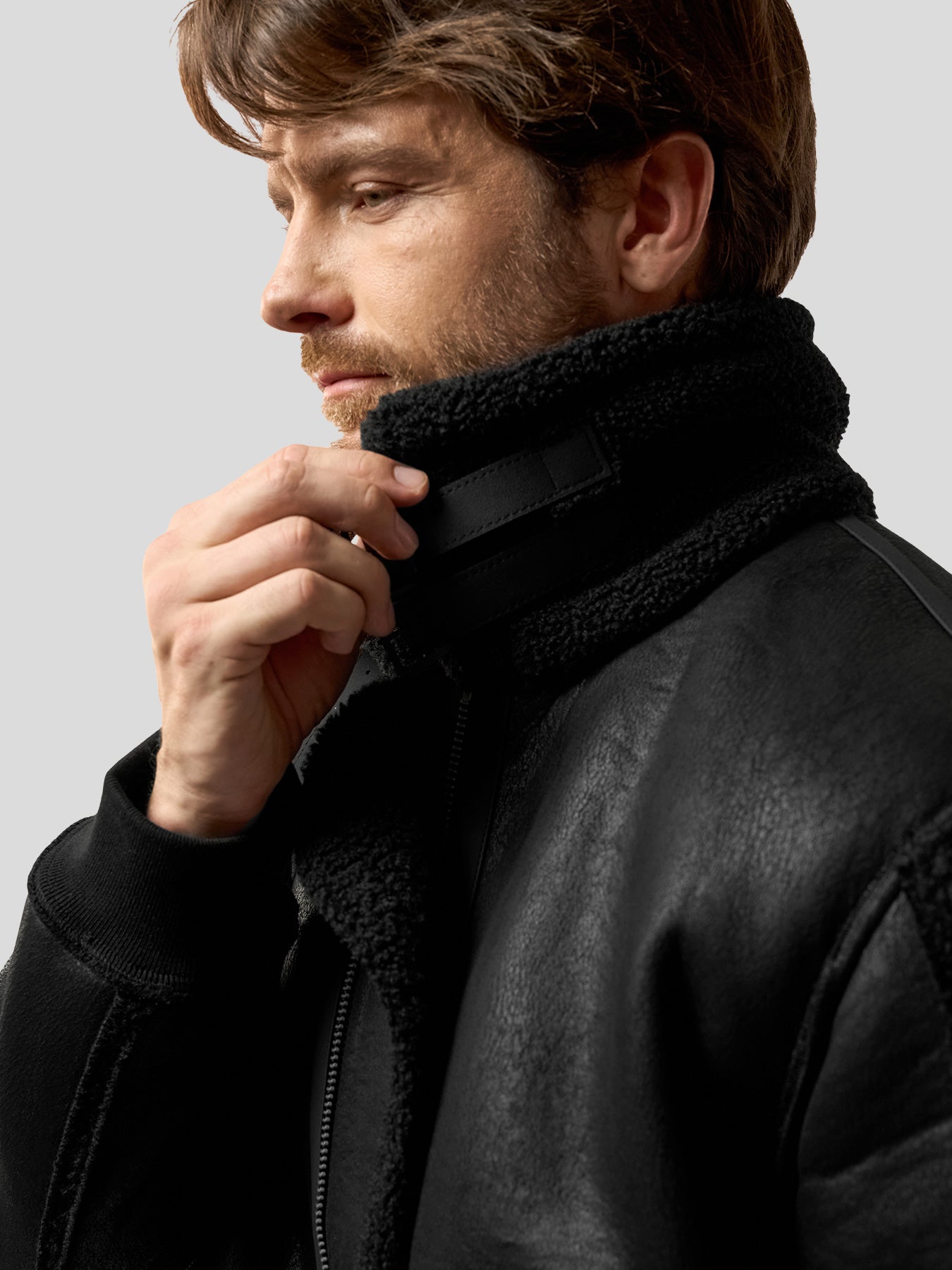 Reversible Faux Shearling Zip Up Windproof High Collar Jacket