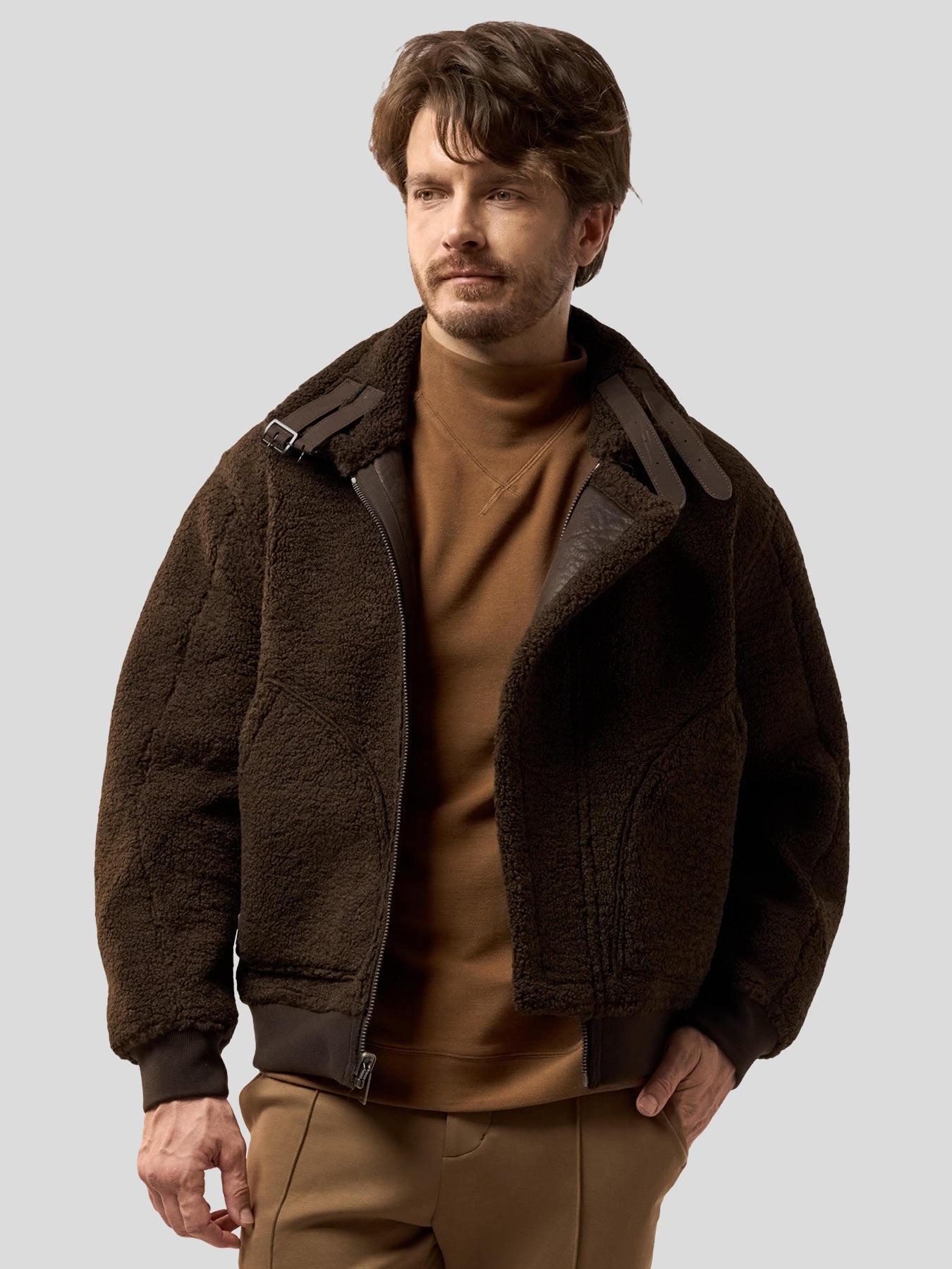 Reversible Faux Shearling Zip Up Windproof High Collar Jacket