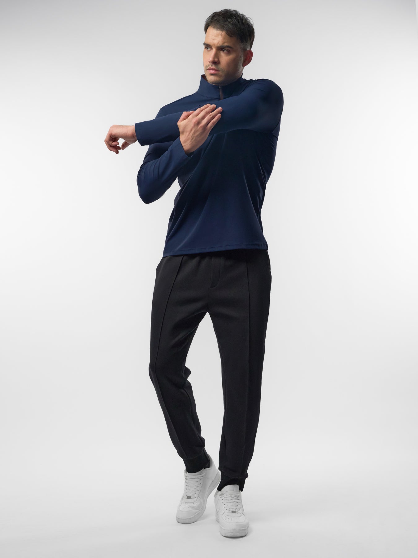 SmoothBlend Slim Fit Half Zip Mock Neck Tee: Zip Contrast Color