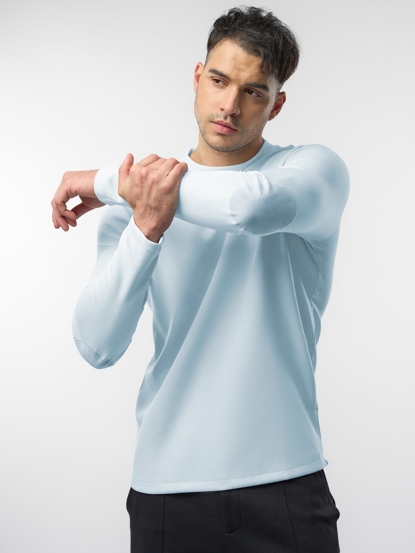 Modal Blend Elbow Patch Long Sleeve Tee:Slim Fit