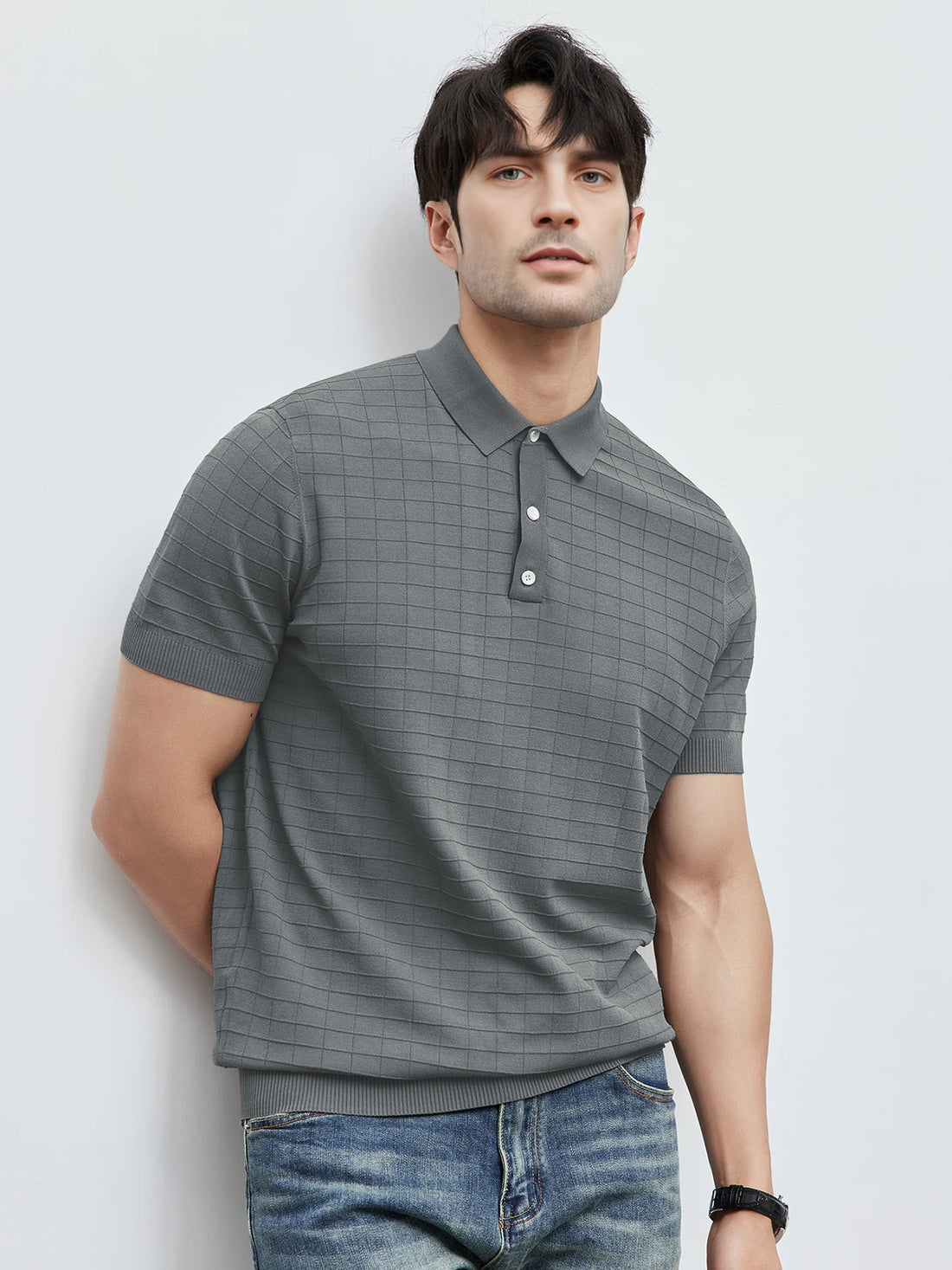 GentleKnit Checkered Short Sleeve Knitted Polo |