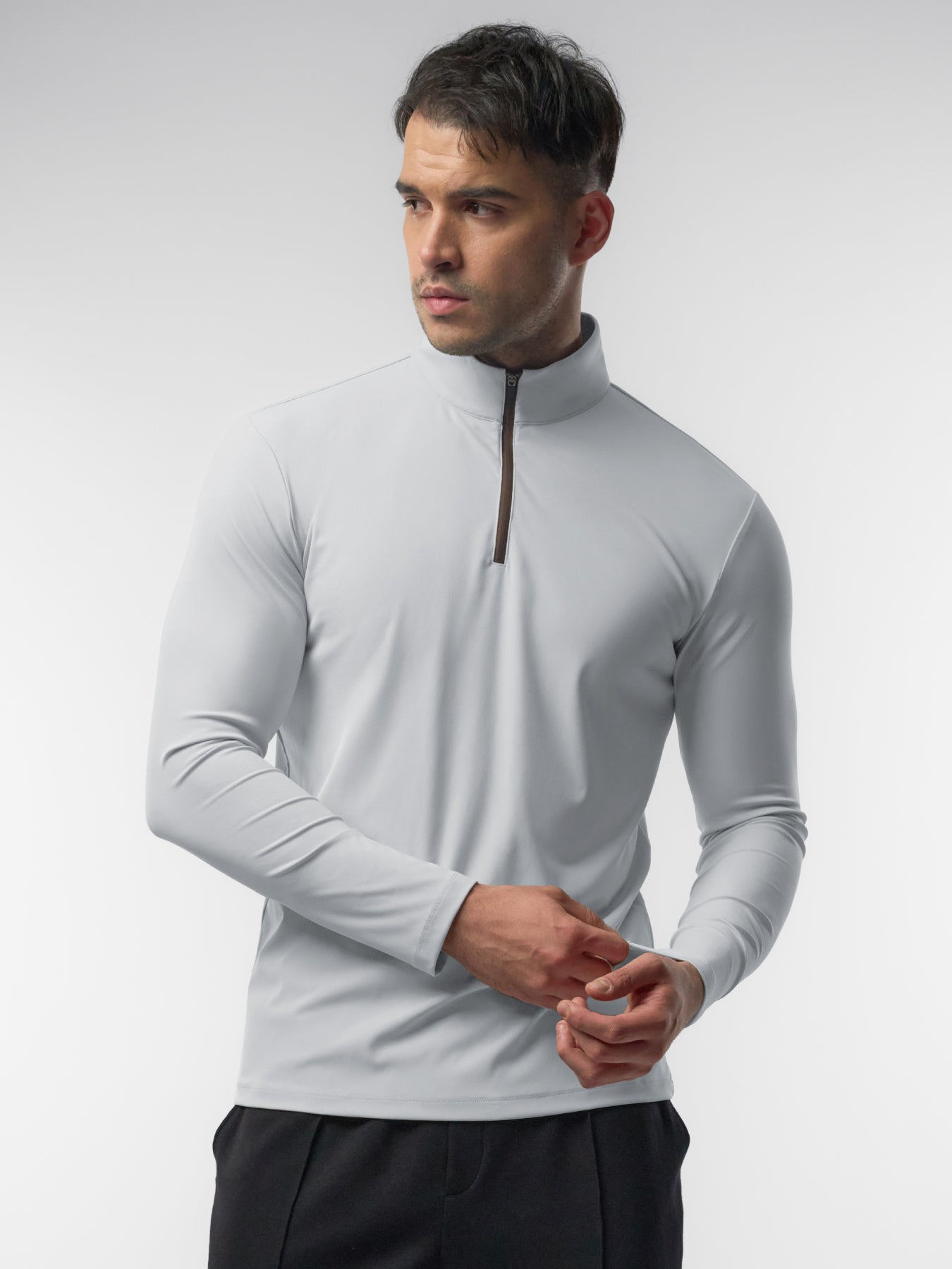 SmoothBlend Slim Fit Half Zip Mock Neck Tee: Zip Contrast Color