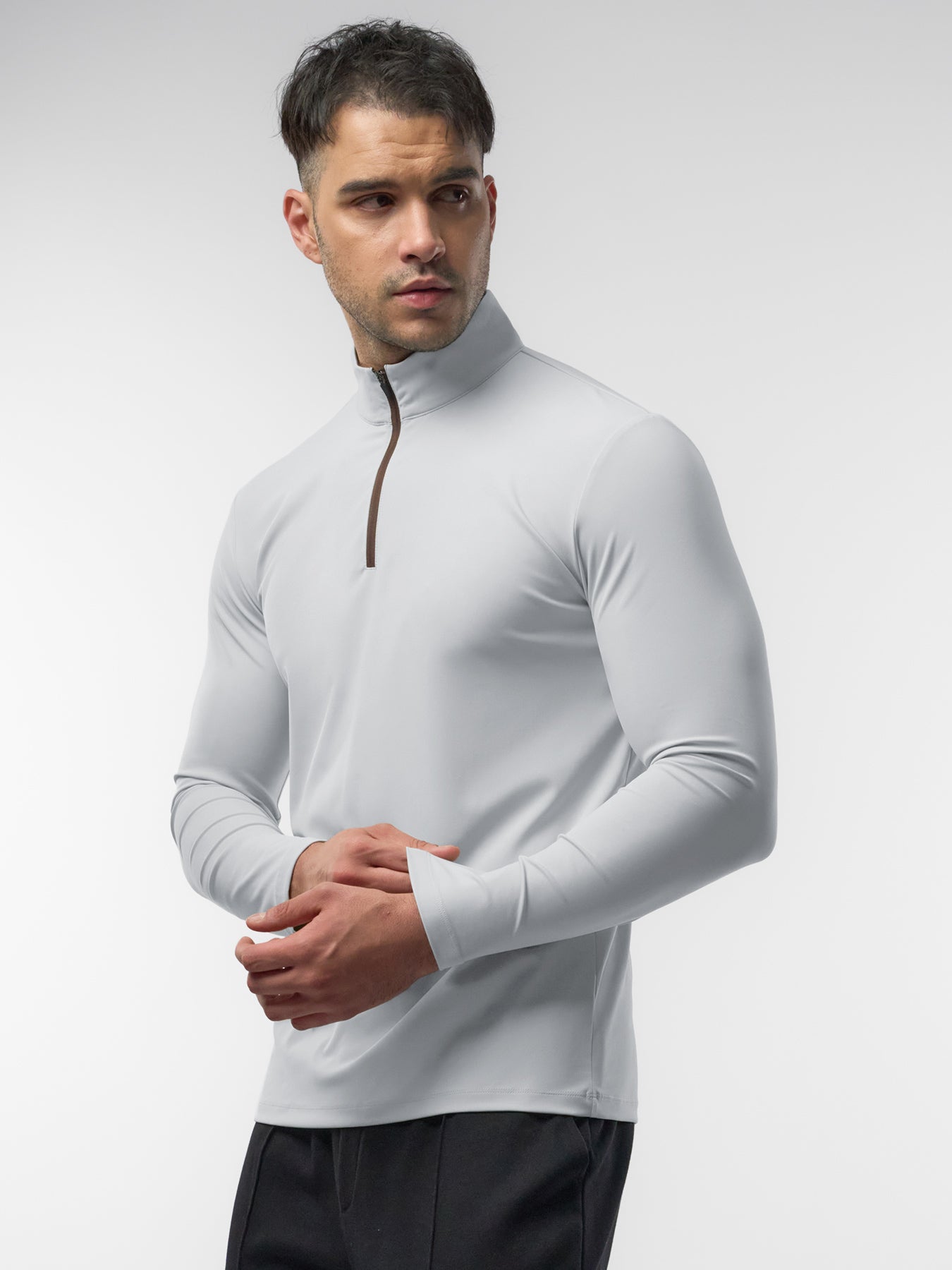 SmoothBlend Slim Fit Half Zip Mock Neck Tee: Zip Contrast Color