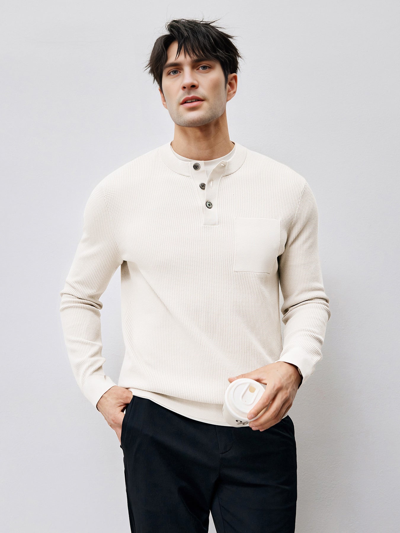 GentleKnit Buttoned Waffle Sweater