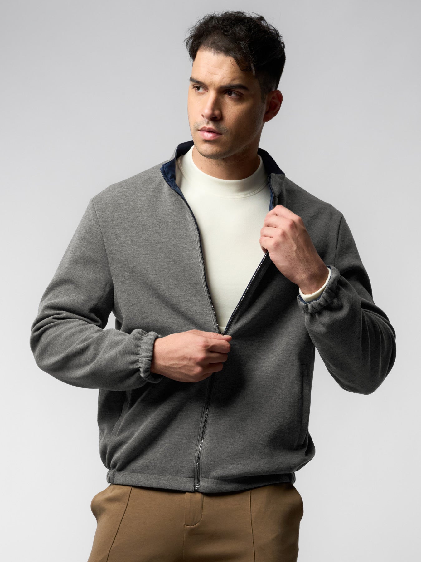 Reversible Windproof Half High Collar Zip Jacket