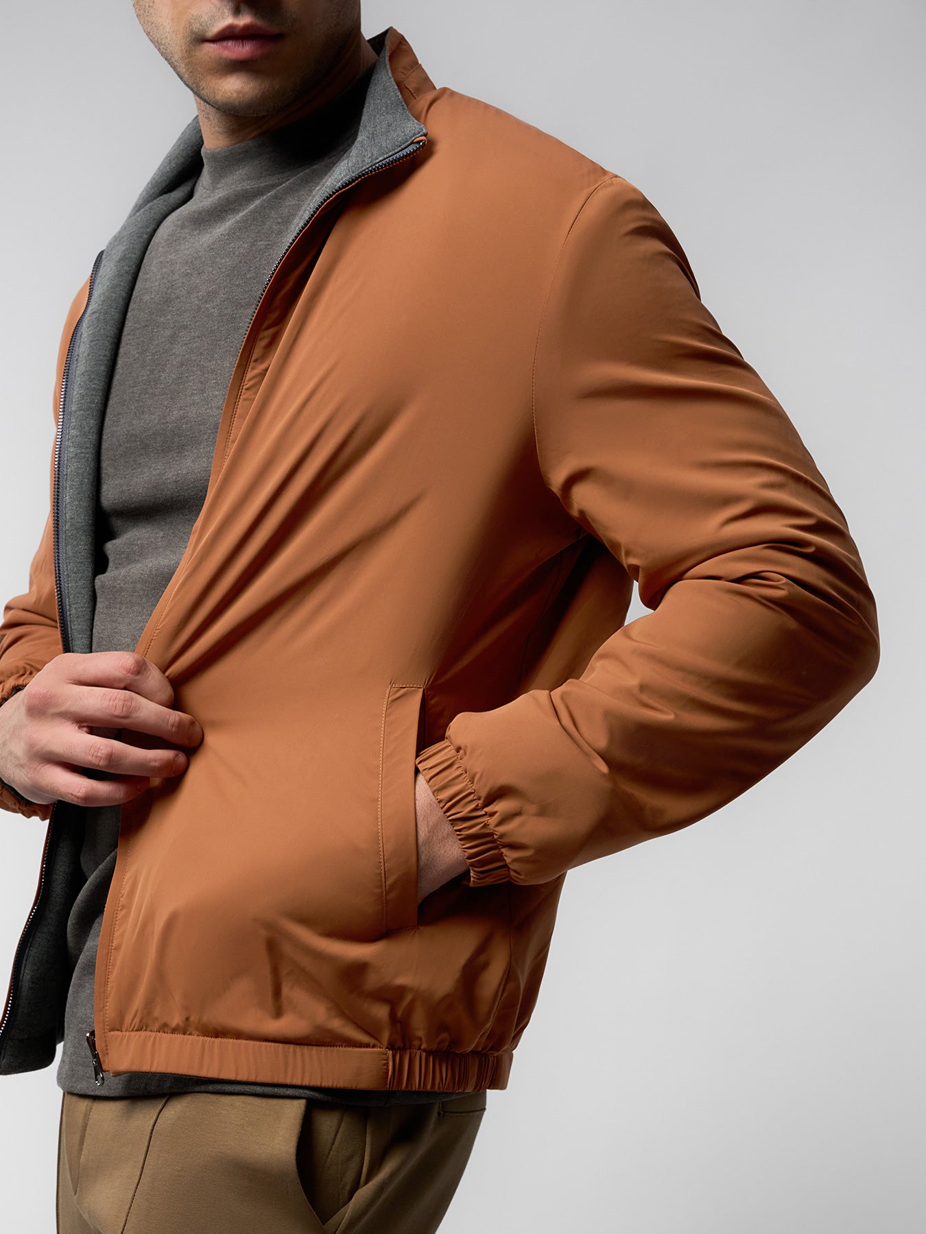 Reversible Windproof Half High Collar Zip Jacket