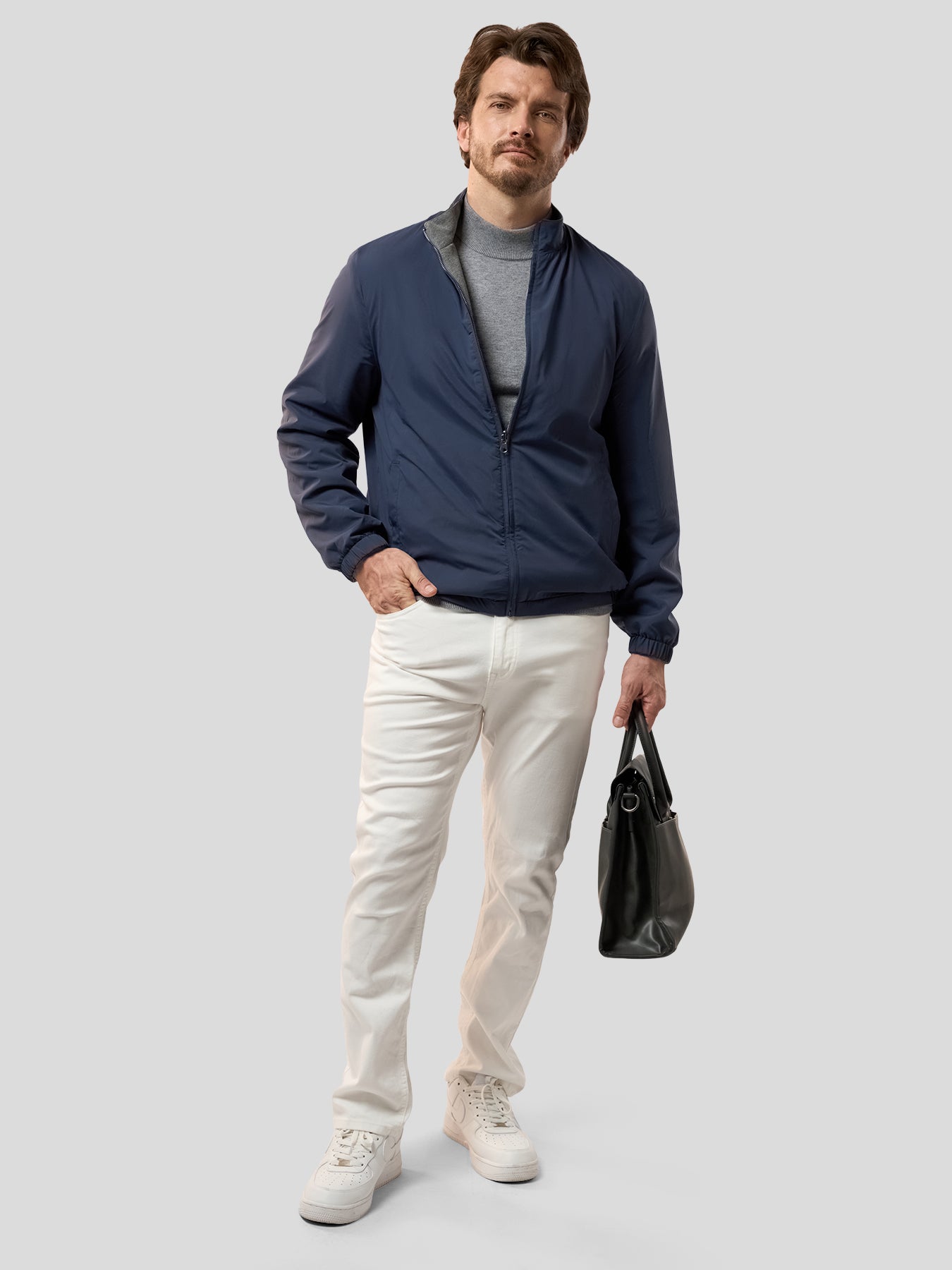 Reversible Windproof Half High Collar Zip Jacket