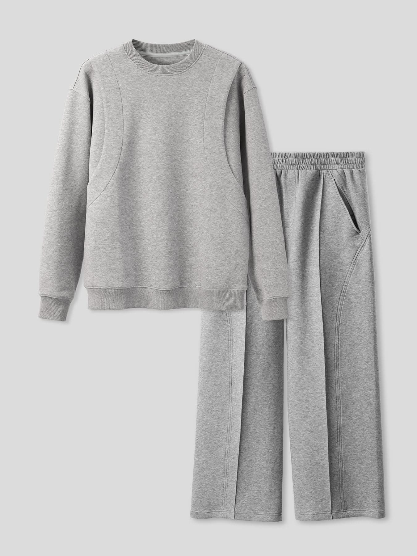 Cozyspacer Layered Sweatshirt And Wide Leg Pants Set