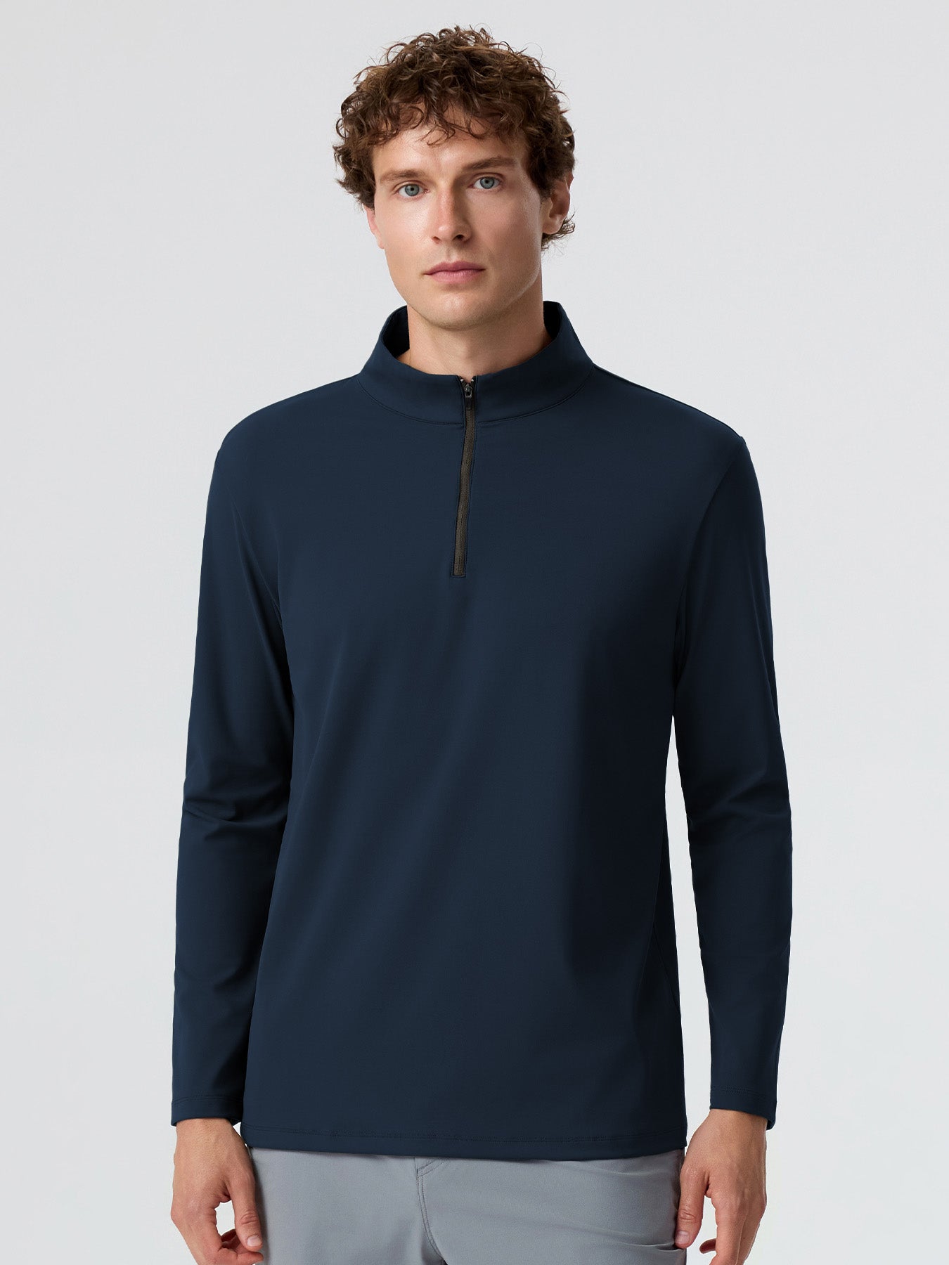 SmoothBlend Classic Fit Half Zip Mock Neck Tee:Zip Contrast Color