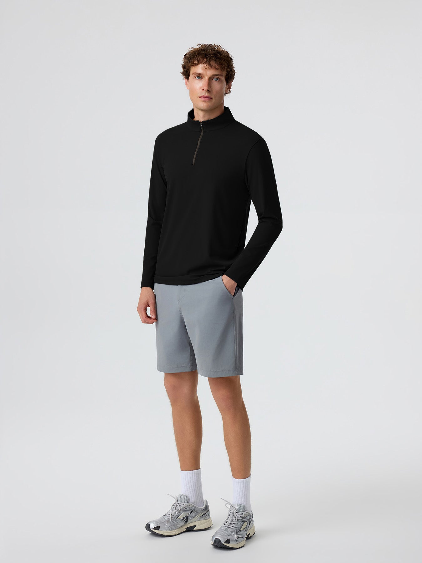 SmoothBlend Classic Fit Half Zip Mock Neck Tee:Zip Contrast Color