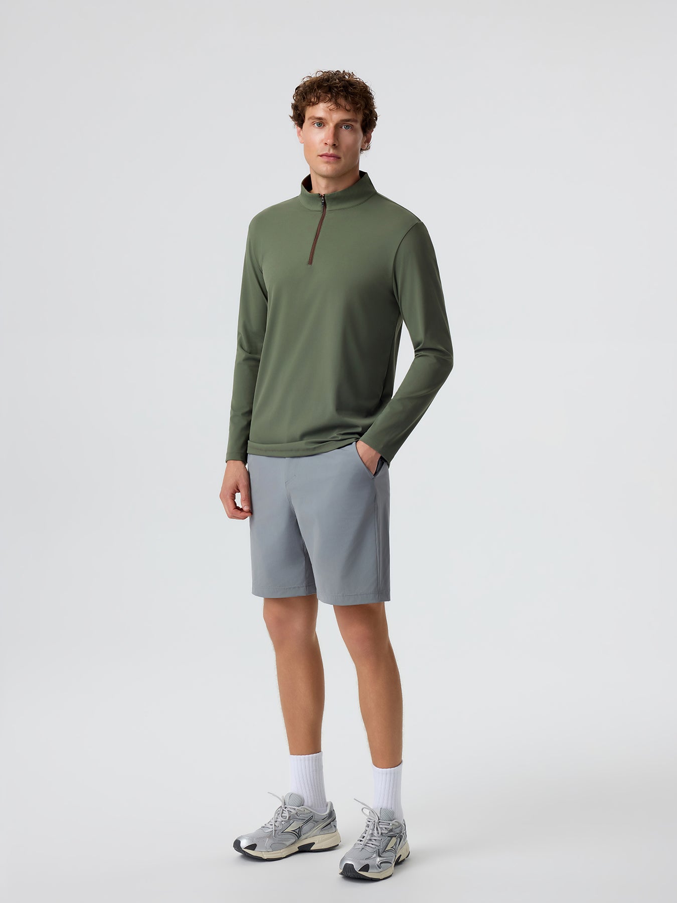 SmoothBlend Classic Fit Half Zip Mock Neck Tee:Zip Contrast Color