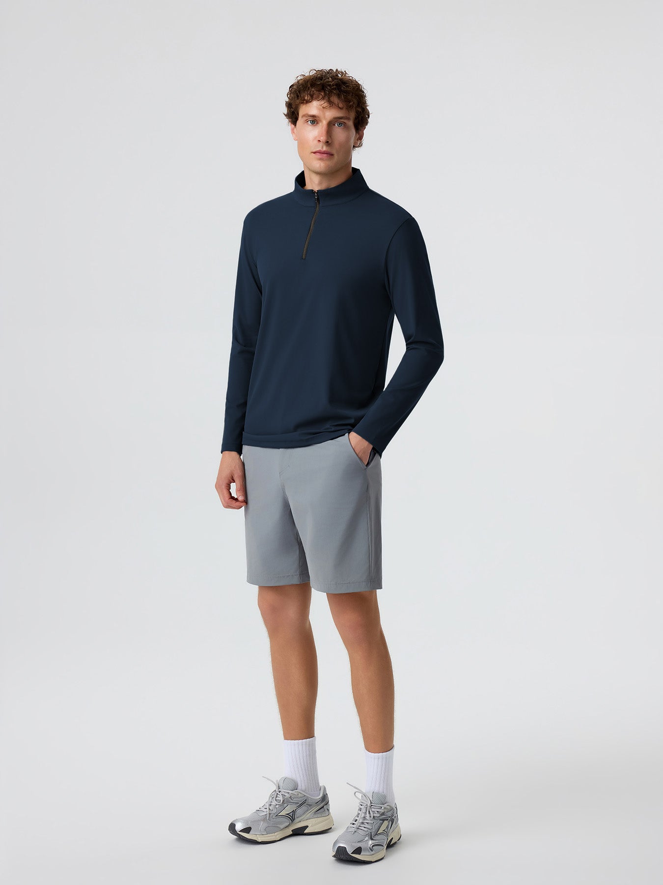 SmoothBlend Classic Fit Half Zip Mock Neck Tee:Zip Contrast Color