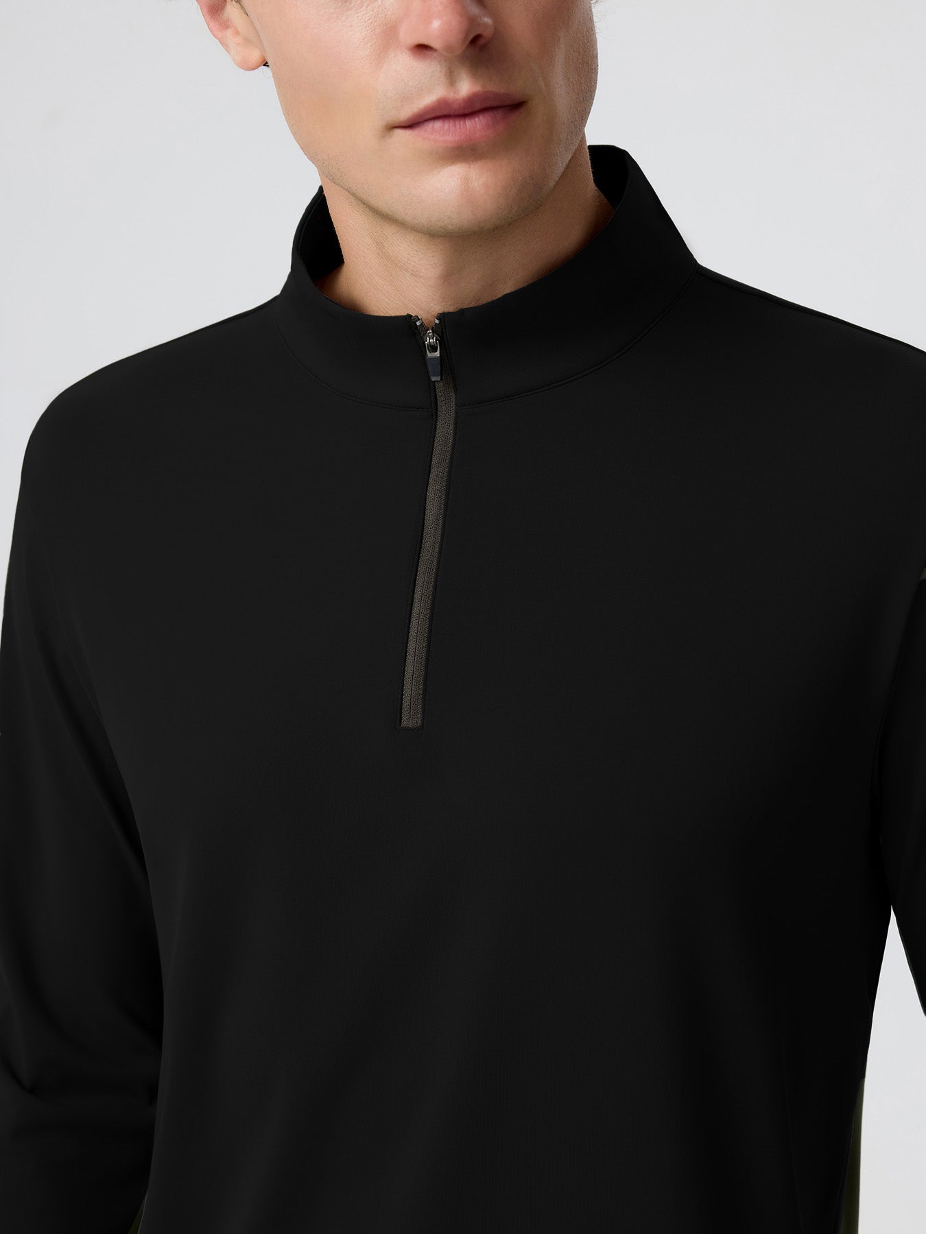 SmoothBlend Classic Fit Half Zip Mock Neck Tee:Zip Contrast Color