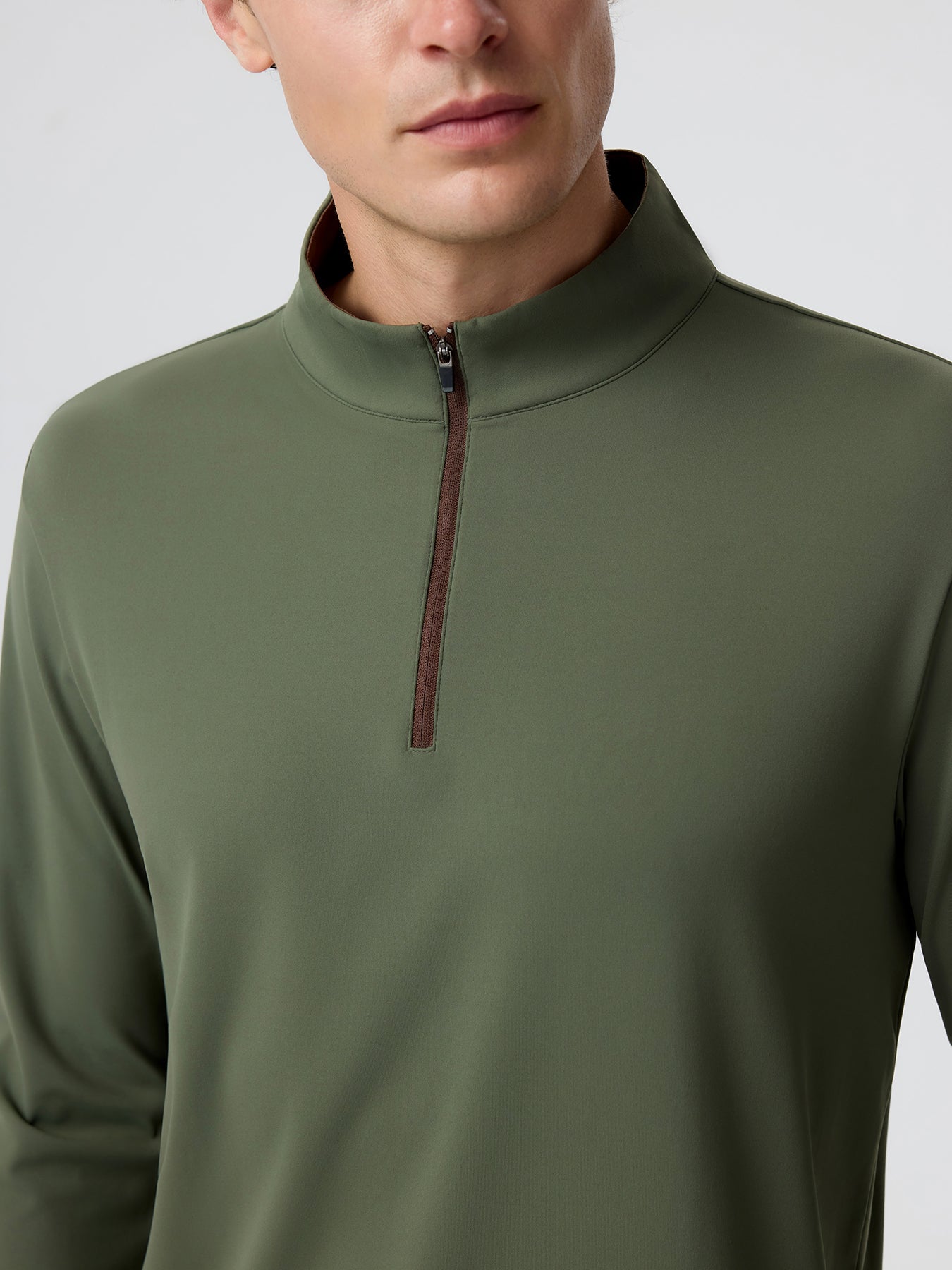 SmoothBlend Classic Fit Half Zip Mock Neck Tee:Zip Contrast Color