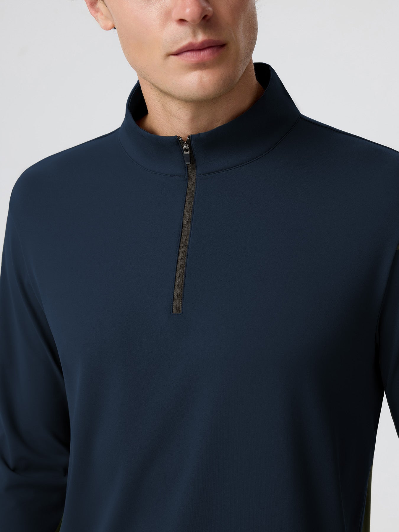 SmoothBlend Classic Fit Half Zip Mock Neck Tee:Zip Contrast Color