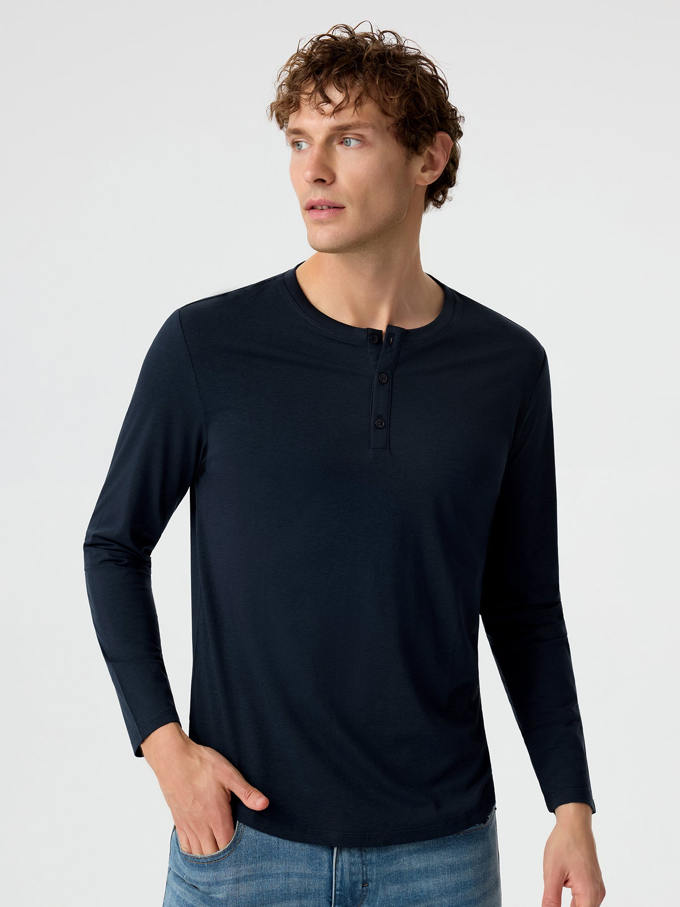 StaySmooth Langarm-Henley-T-Shirt mit Drop-Cut