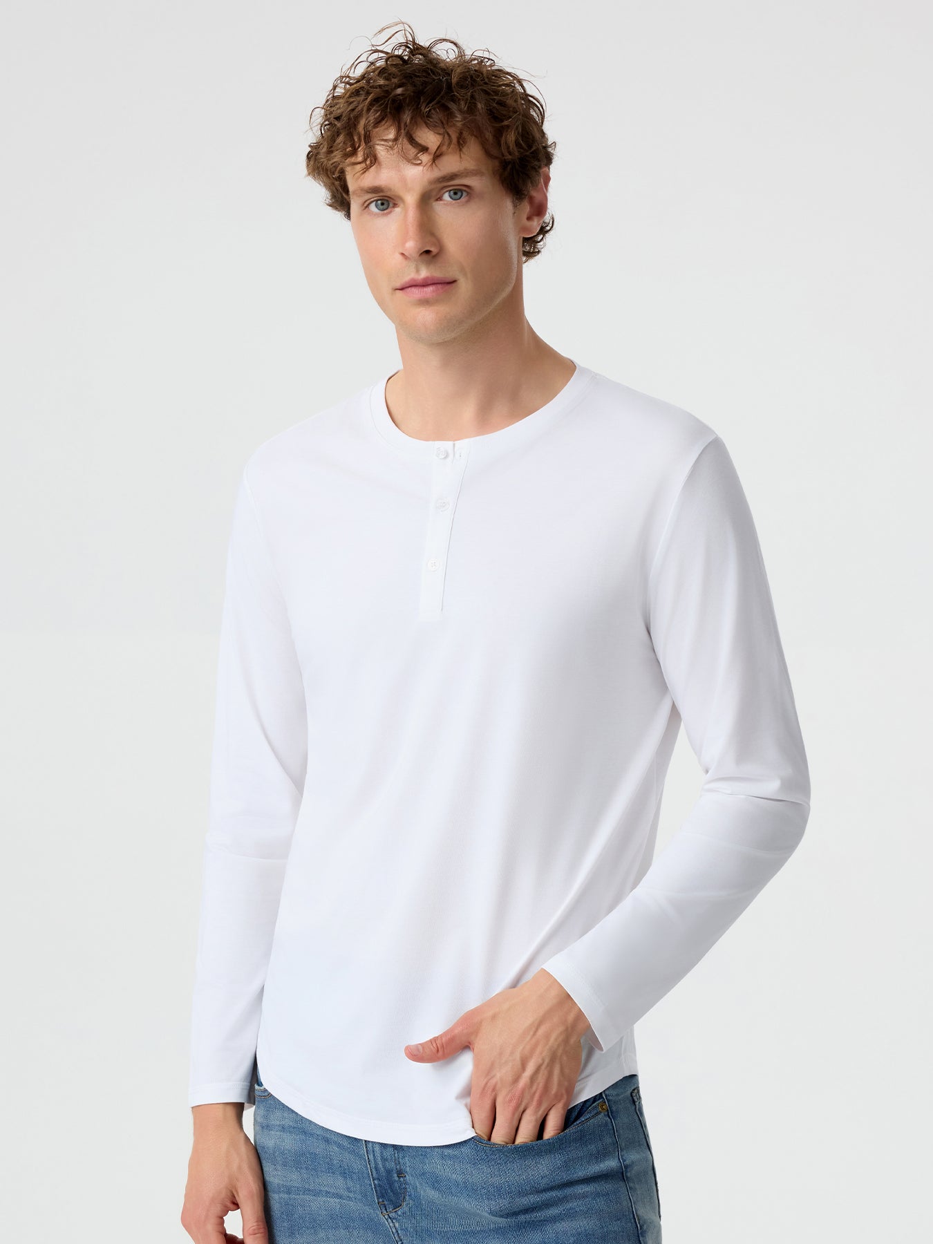 StaySmooth Long Sleeve Henley Drop-Cut Tee