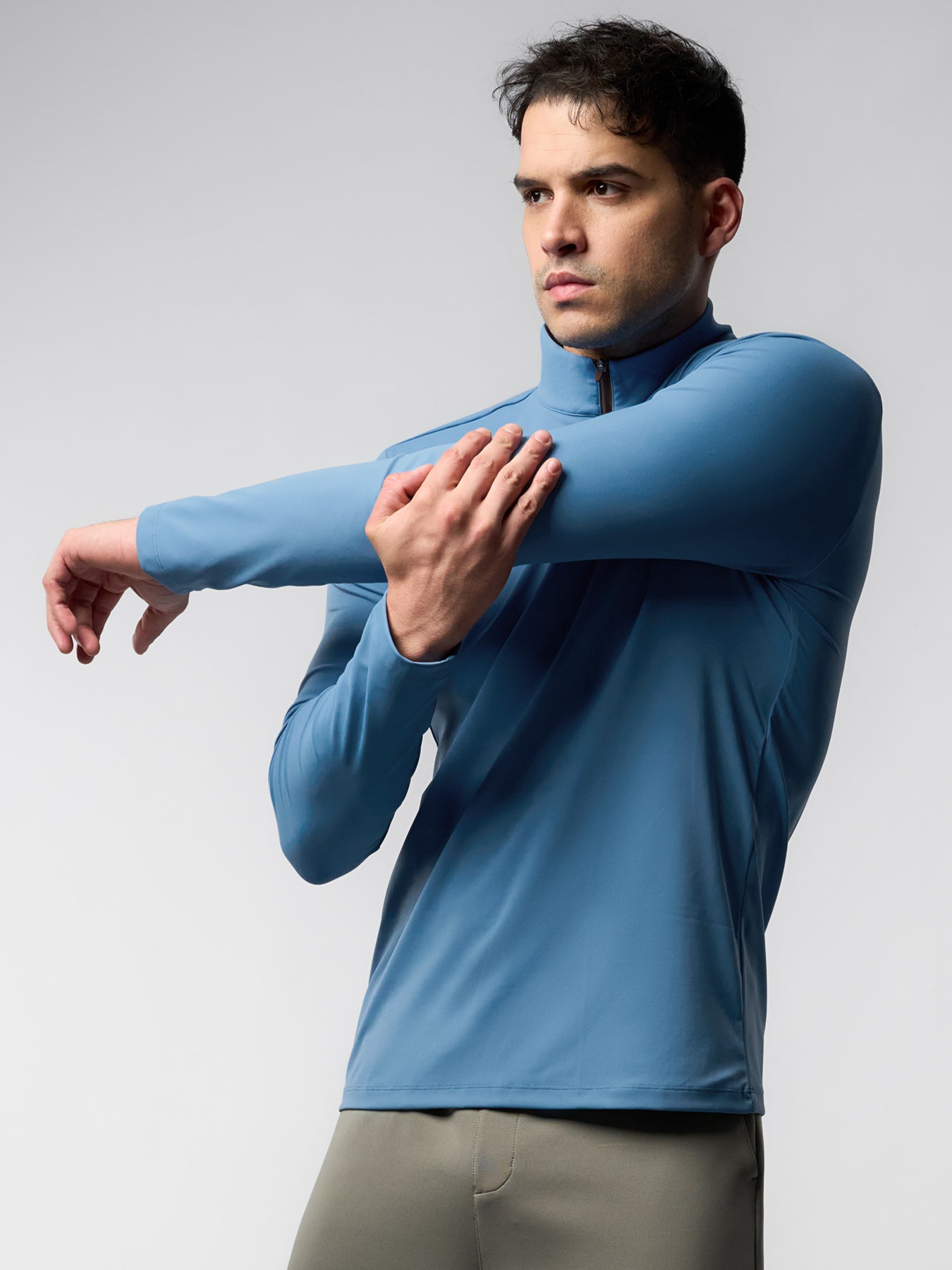 SmoothBlend Slim Fit Half Zip Mock Neck Tee: Zip Contrast Color