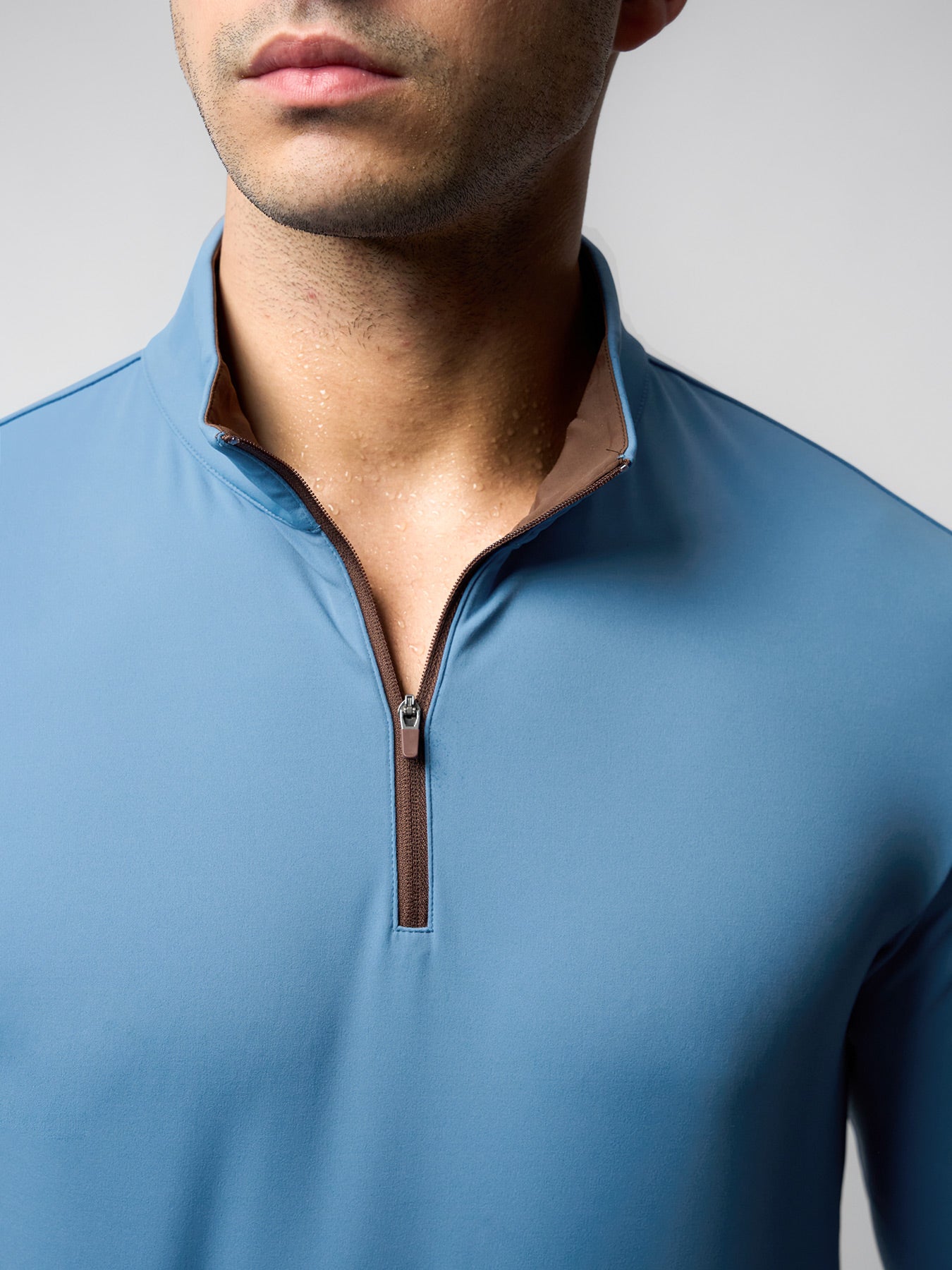 SmoothBlend Slim Fit Half Zip Mock Neck Tee: Zip Contrast Color