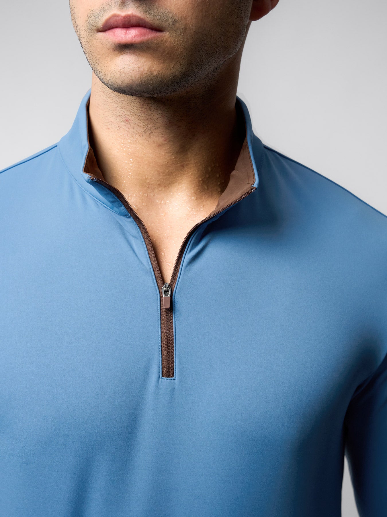 SmoothBlend Slim Fit Half Zip Mock Neck Tee: Zip Contrast Color