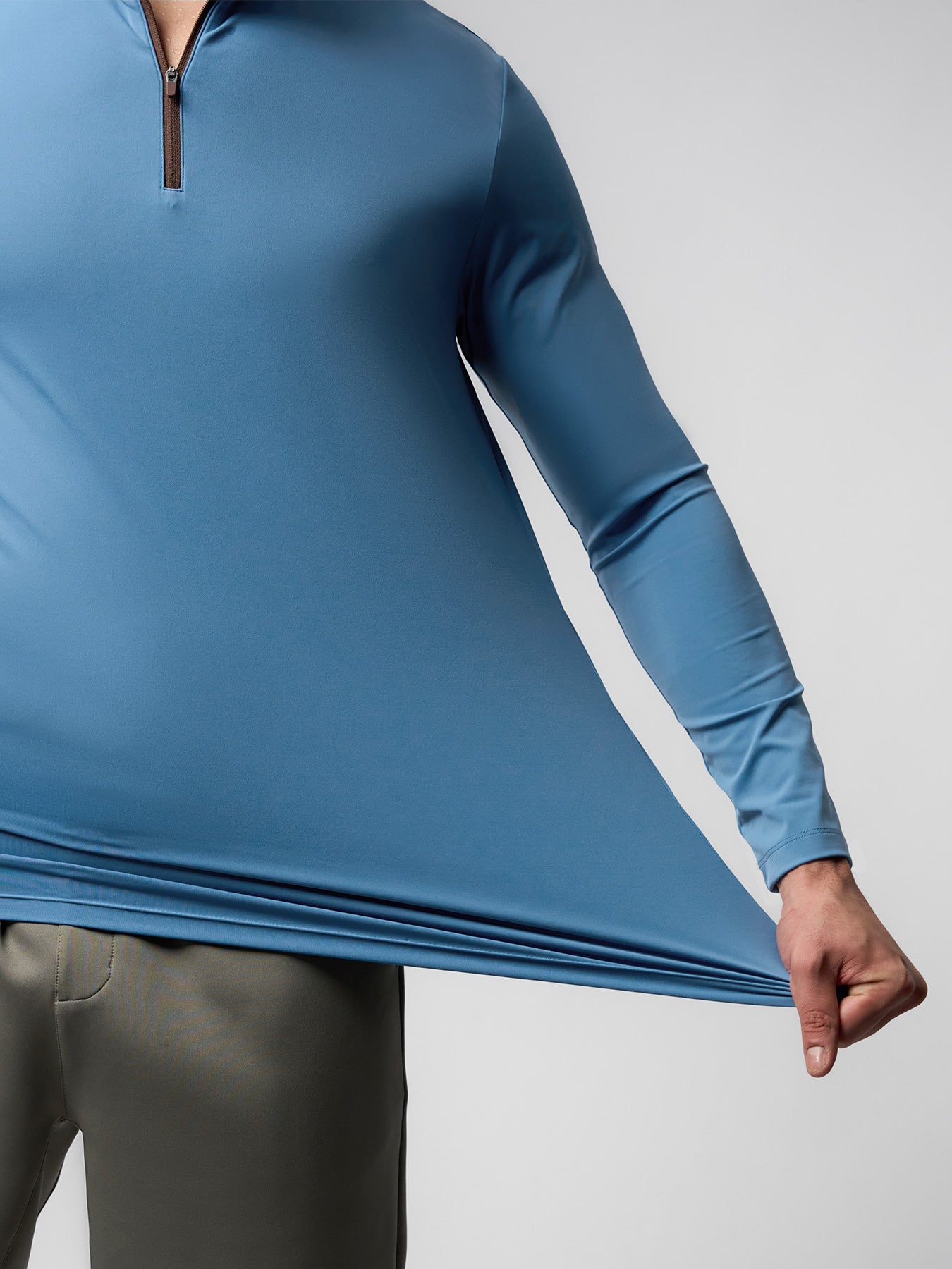 SmoothBlend Slim Fit Half Zip Mock Neck Tee: Zip Contrast Color