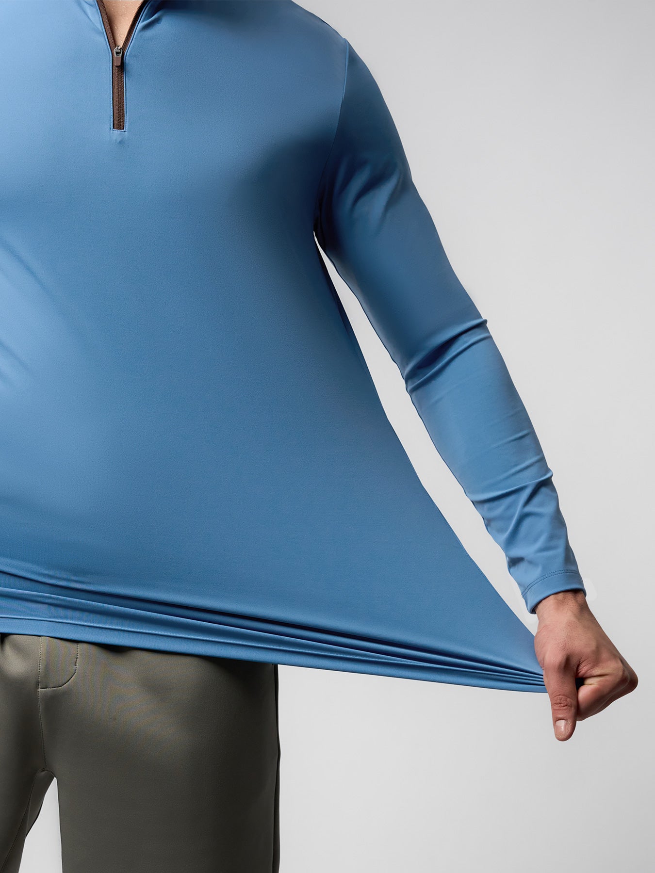 SmoothBlend Slim Fit Half Zip Mock Neck Tee: Zip Contrast Color