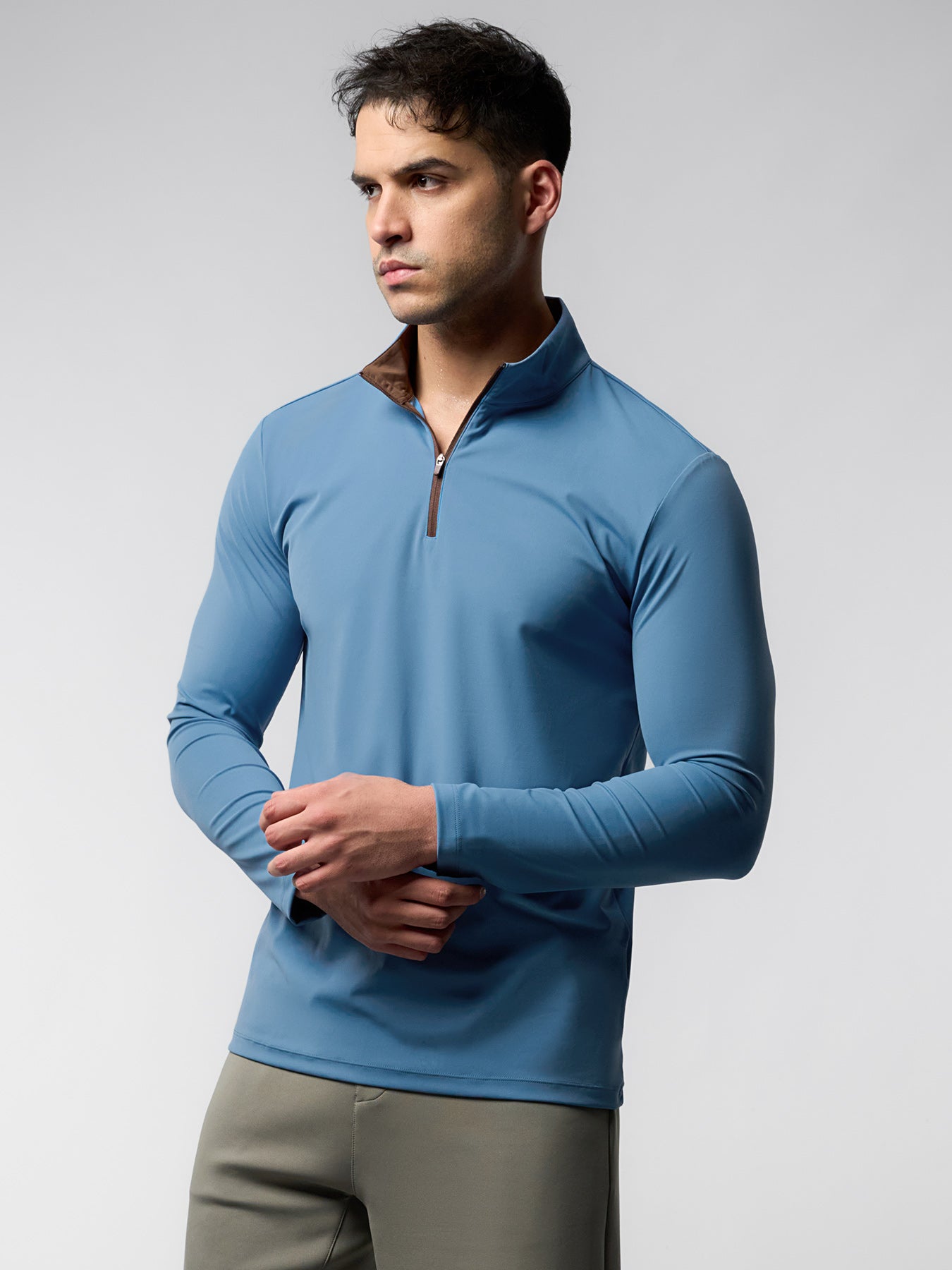 SmoothBlend Slim Fit Half Zip Mock Neck Tee: Zip Contrast Color