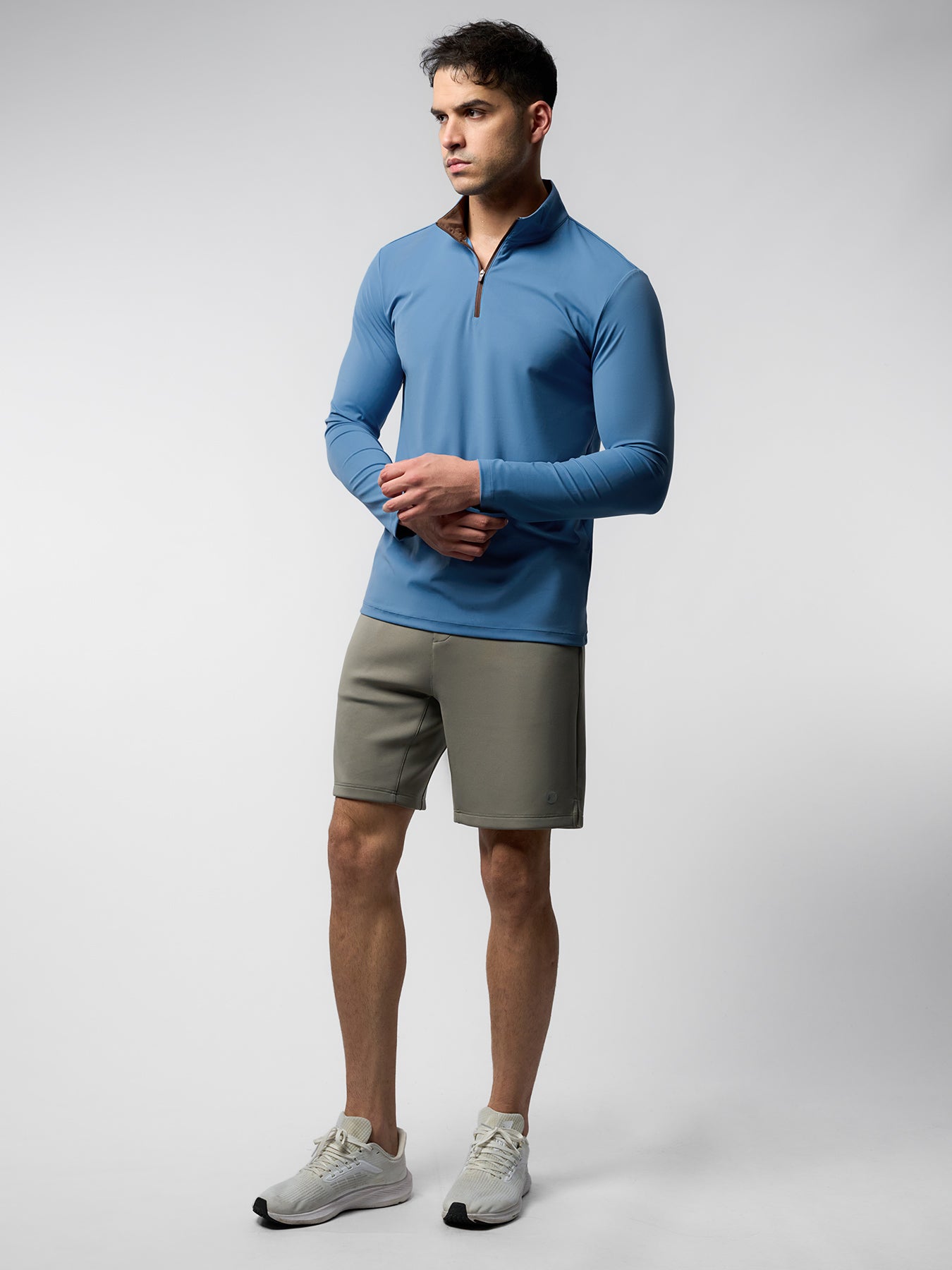 SmoothBlend Slim Fit Half Zip Mock Neck Tee: Zip Contrast Color