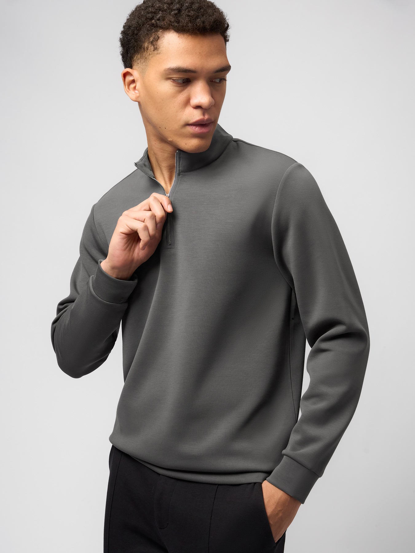 Modal Blend Half-Zip Mock Neck Long Sleeve Tee