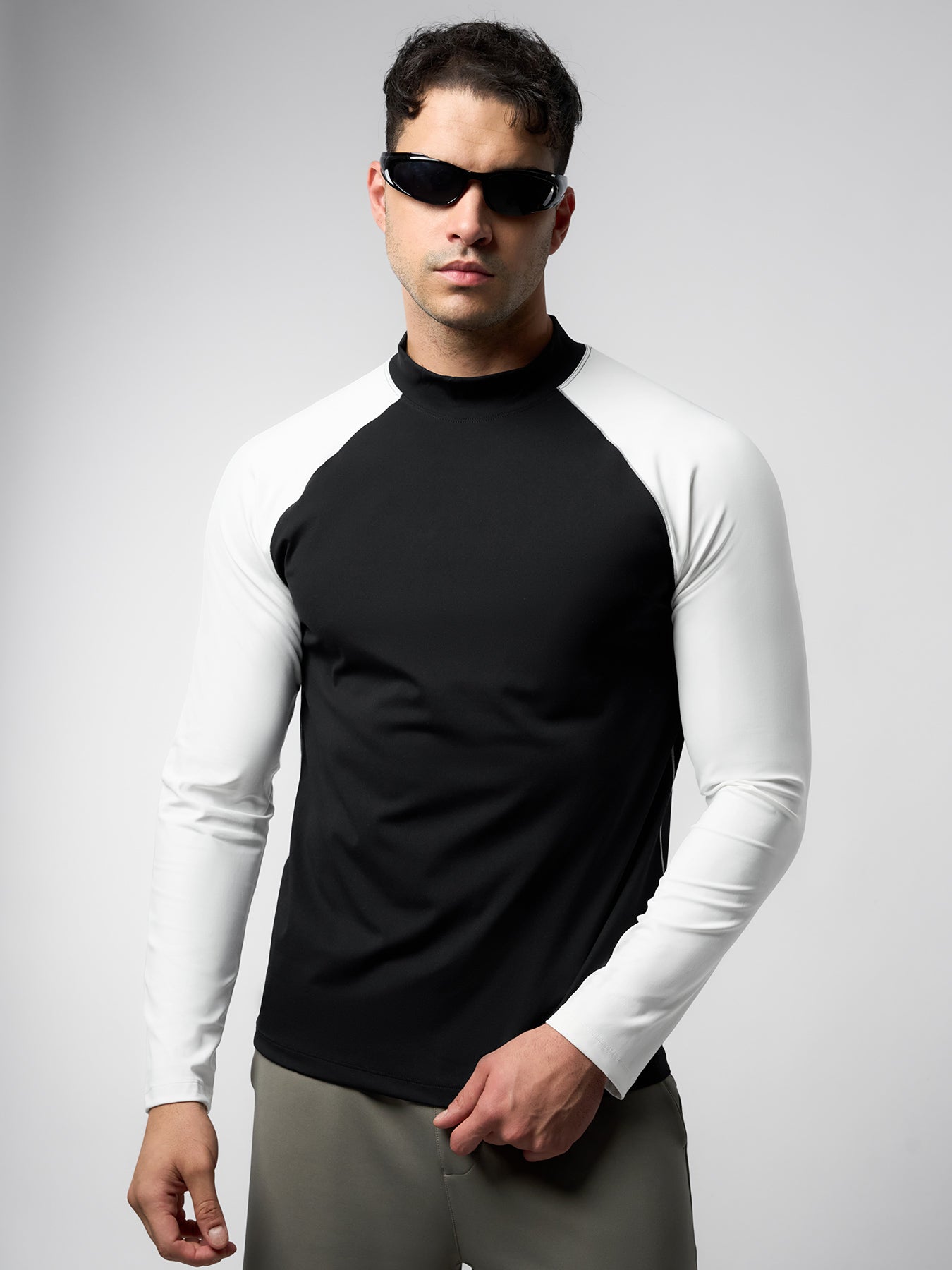 SmoothBlend Contract Color Mock Neck Long Sleeve Tee