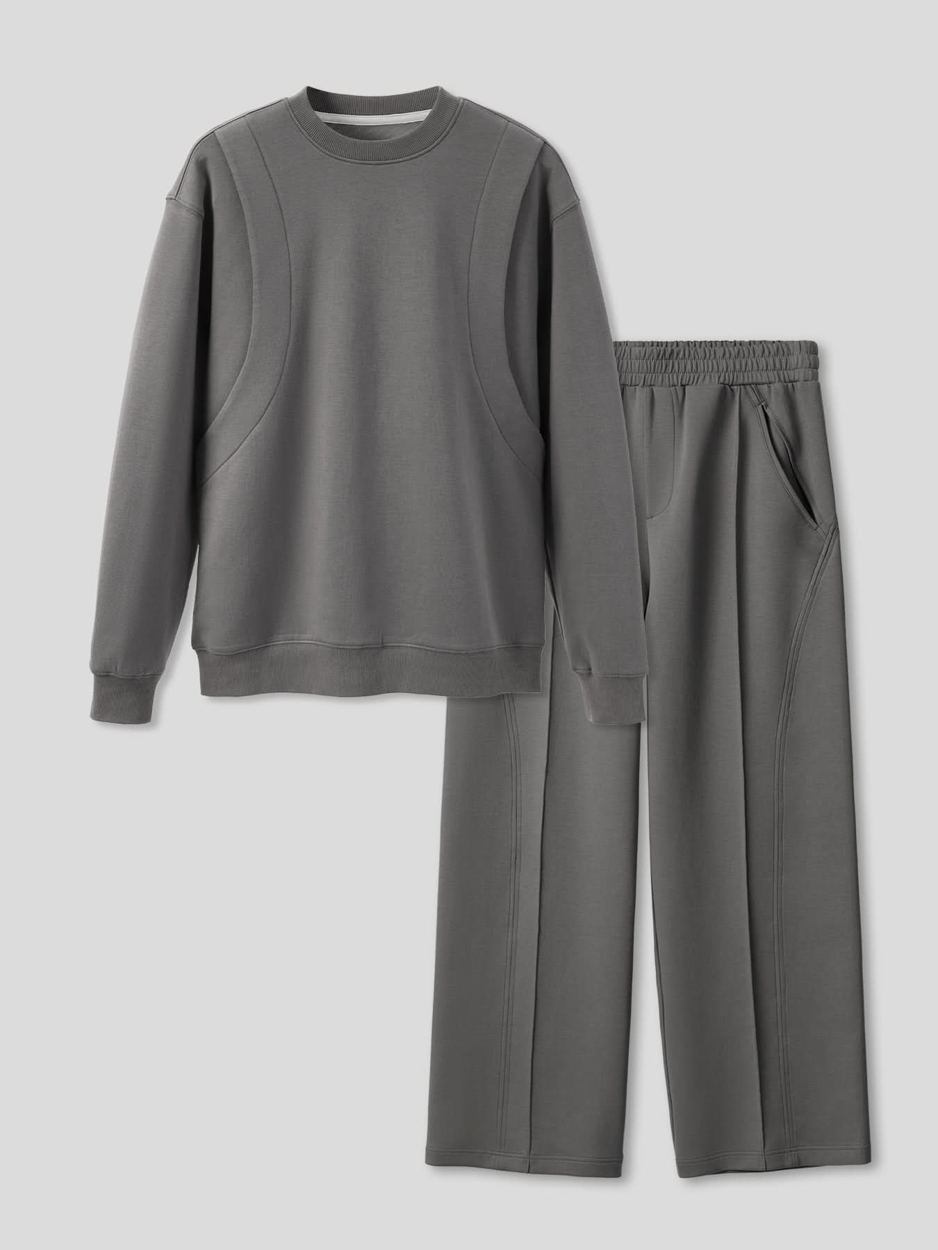 Cozyspacer Layered Sweatshirt And Wide Leg Pants Set