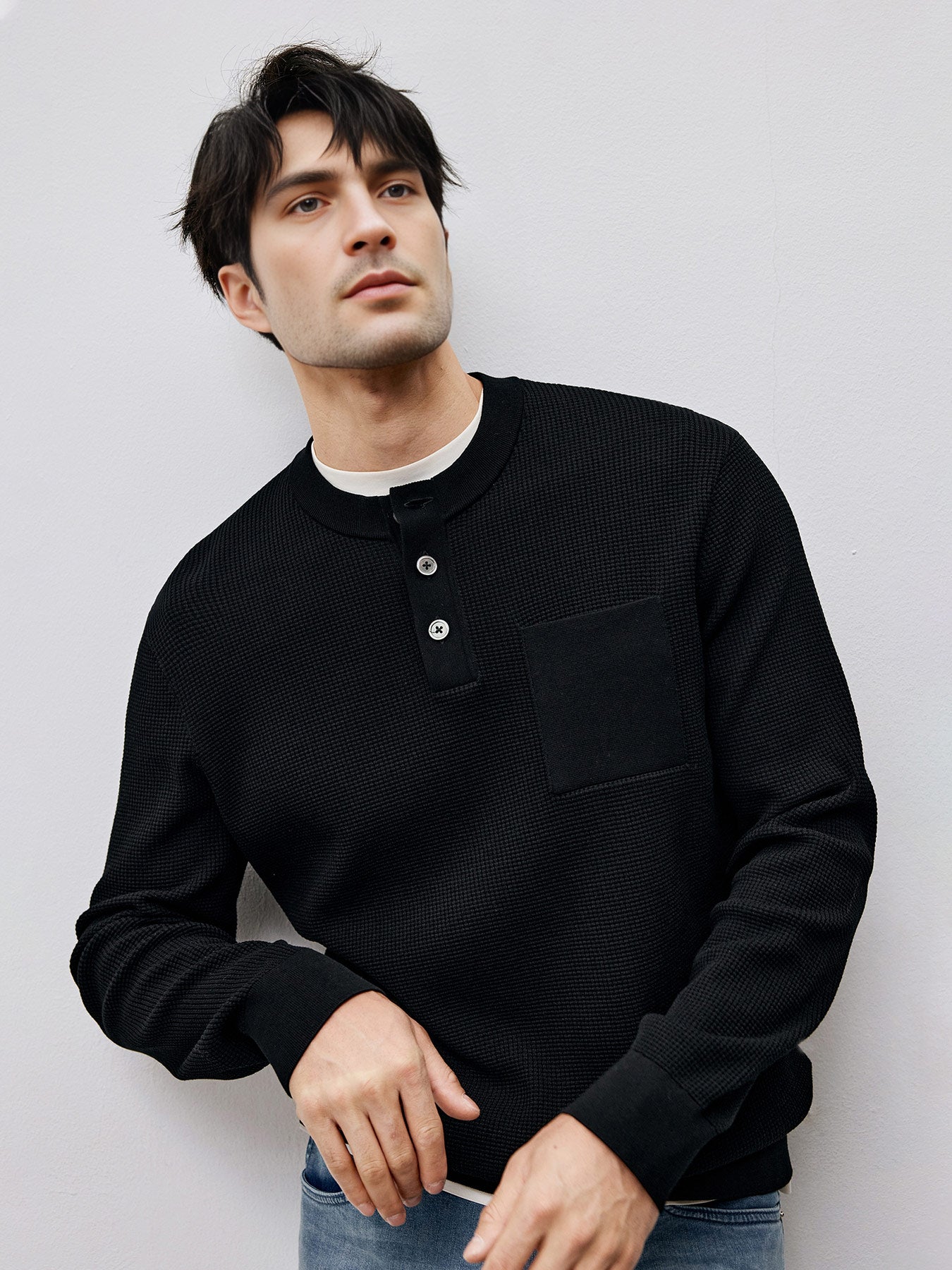 GentleKnit Buttoned Waffle Sweater