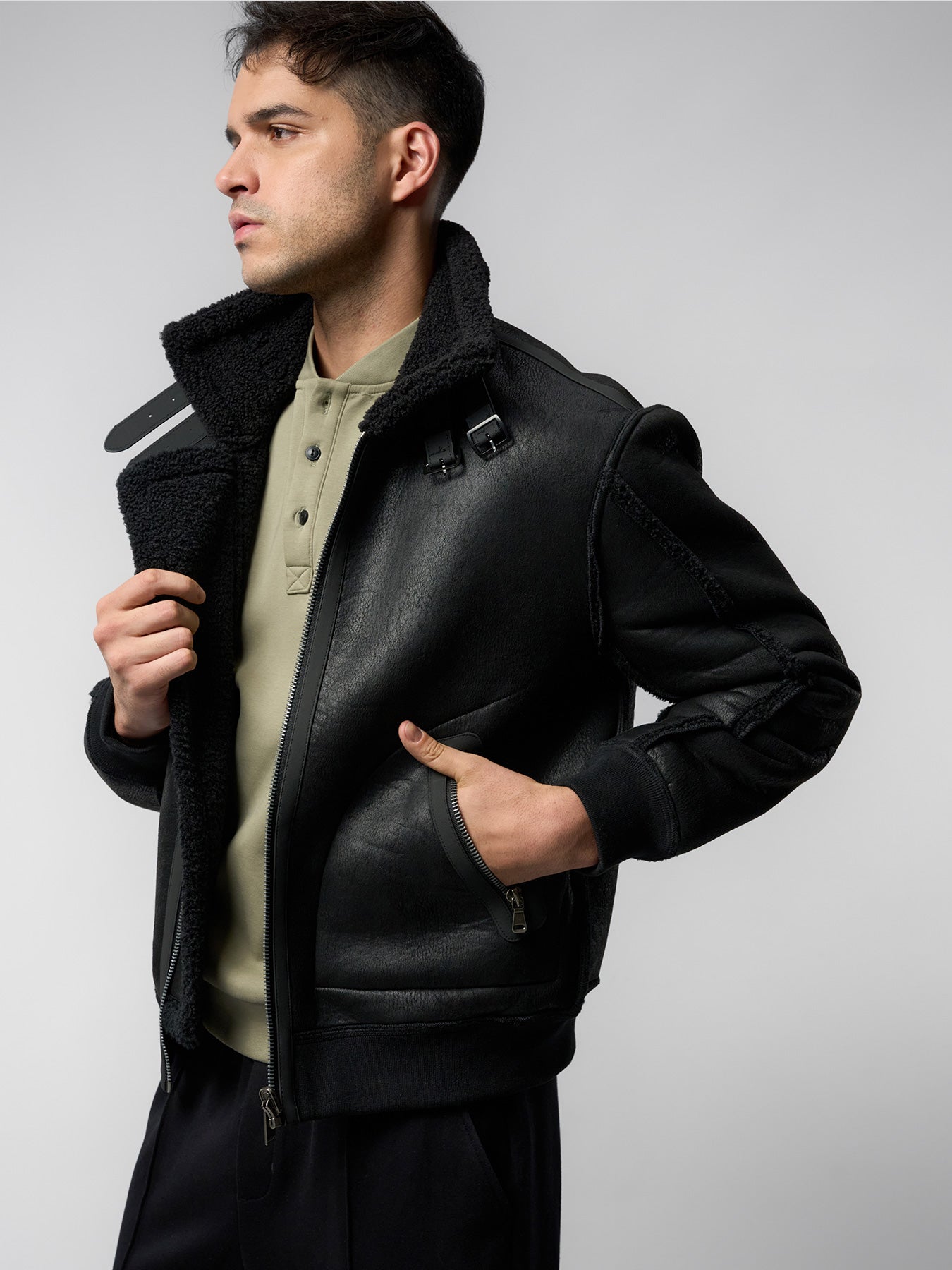 Reversible Faux Shearling Zip Up Windproof High Collar Jacket